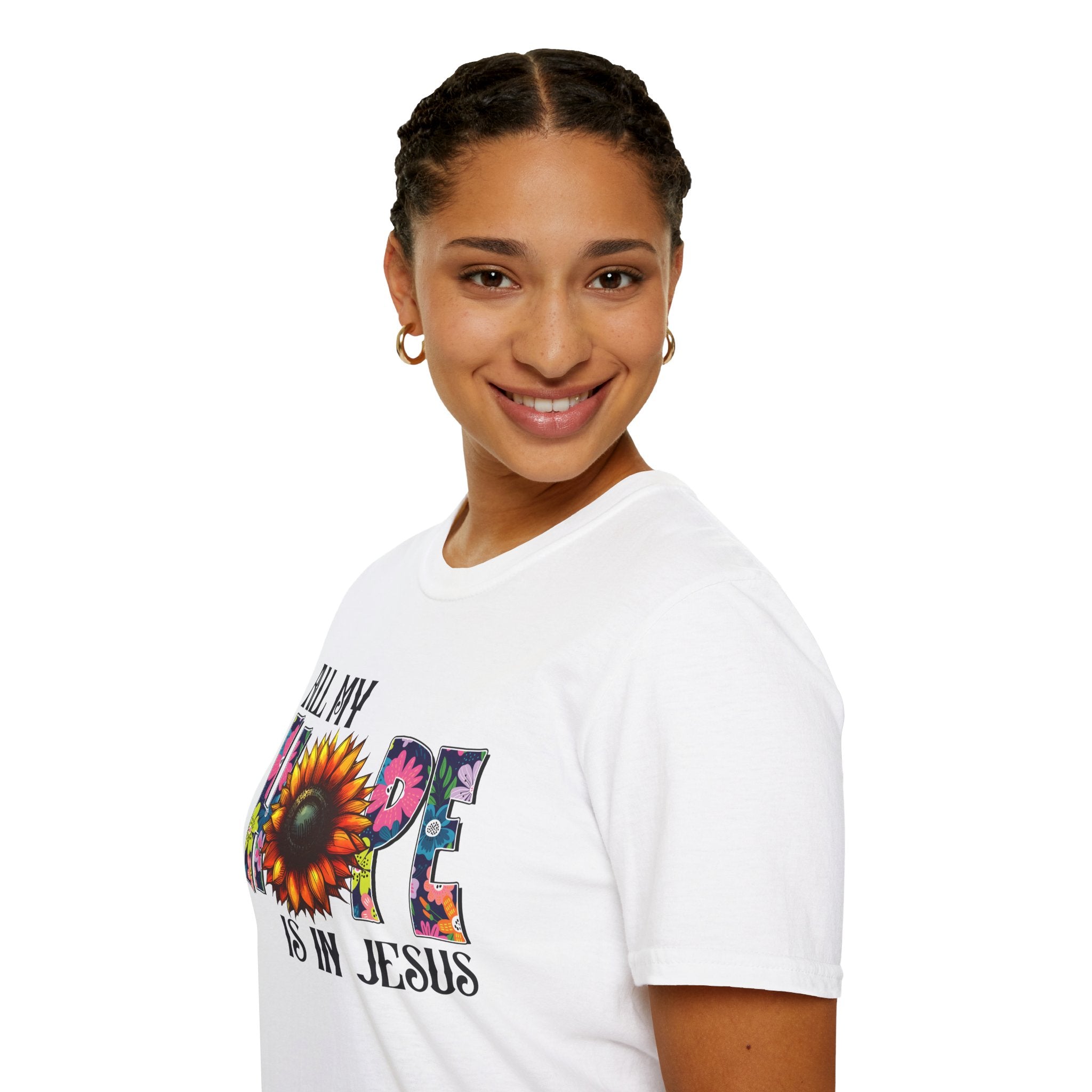Faith T-Shirt — “All My Hope Is In Jesus” Sunflower Floral Design
