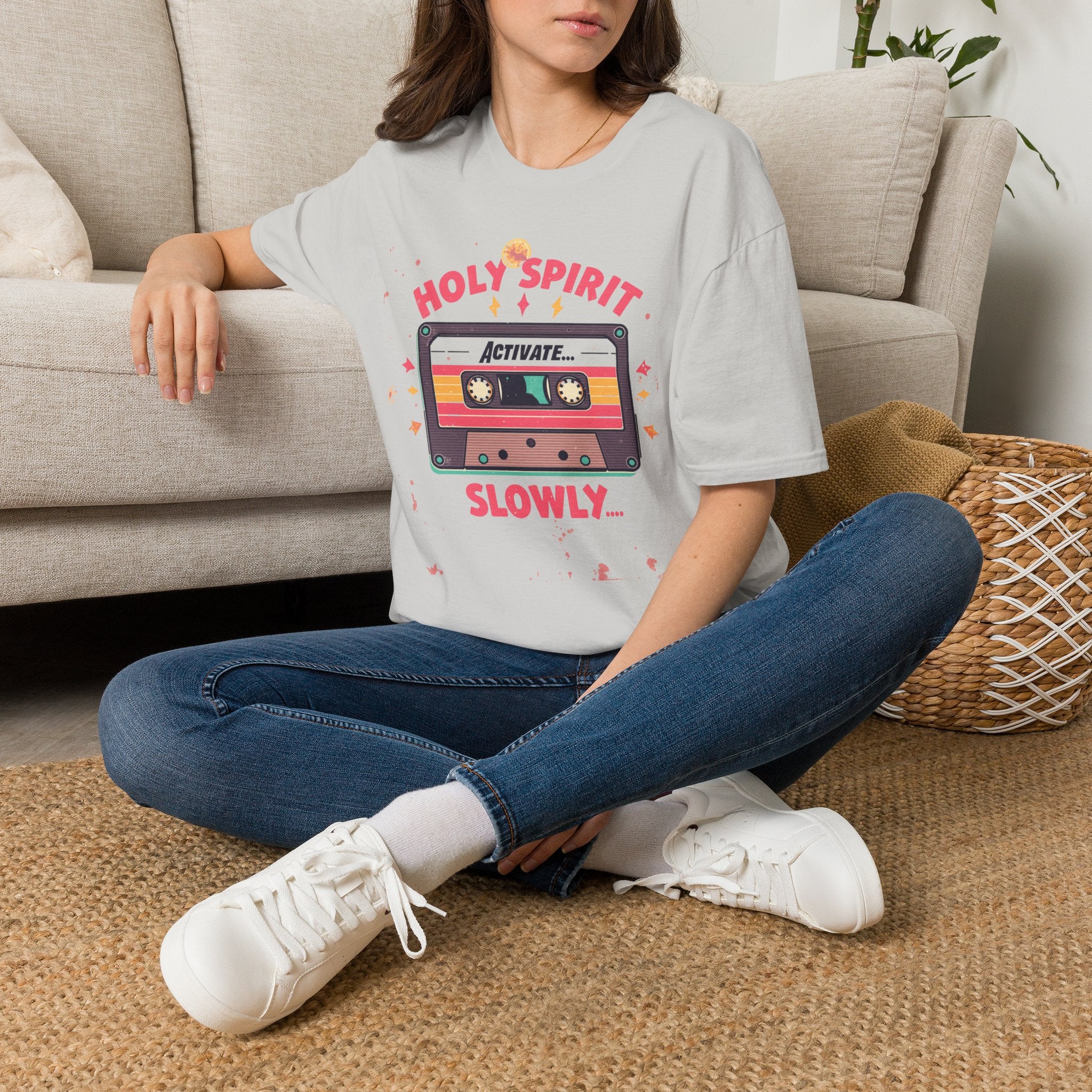Holy Spirit Activate Slowly T-Shirt — Retro Cassette Christian Tee