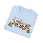 Jesus Leopard Print T-Shirt — "All My Hope Is In Jesus" Floral Faith Tee