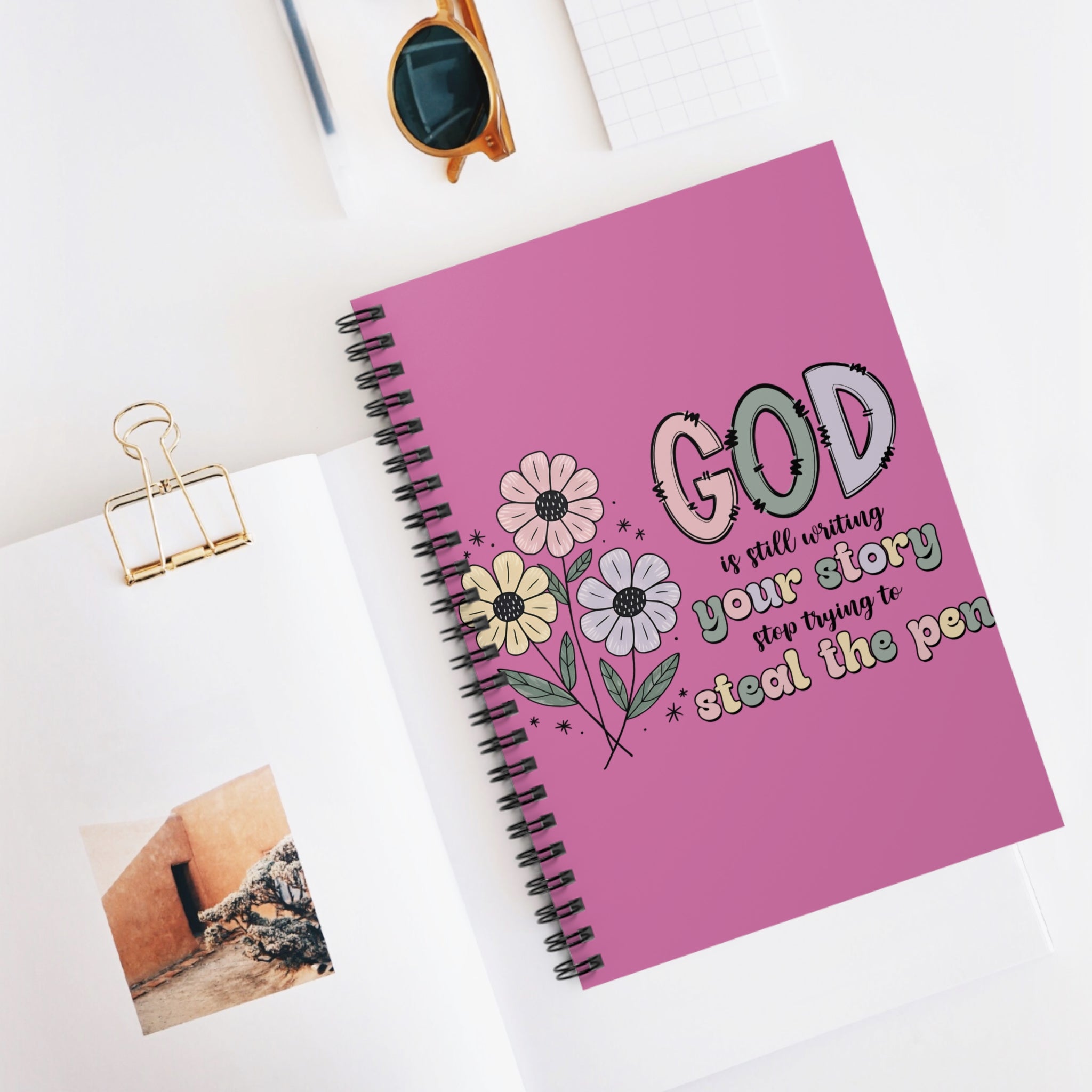 Inspirational Floral Notebook — “God Is Still Writing Your Story” Ruled Spiral Journal