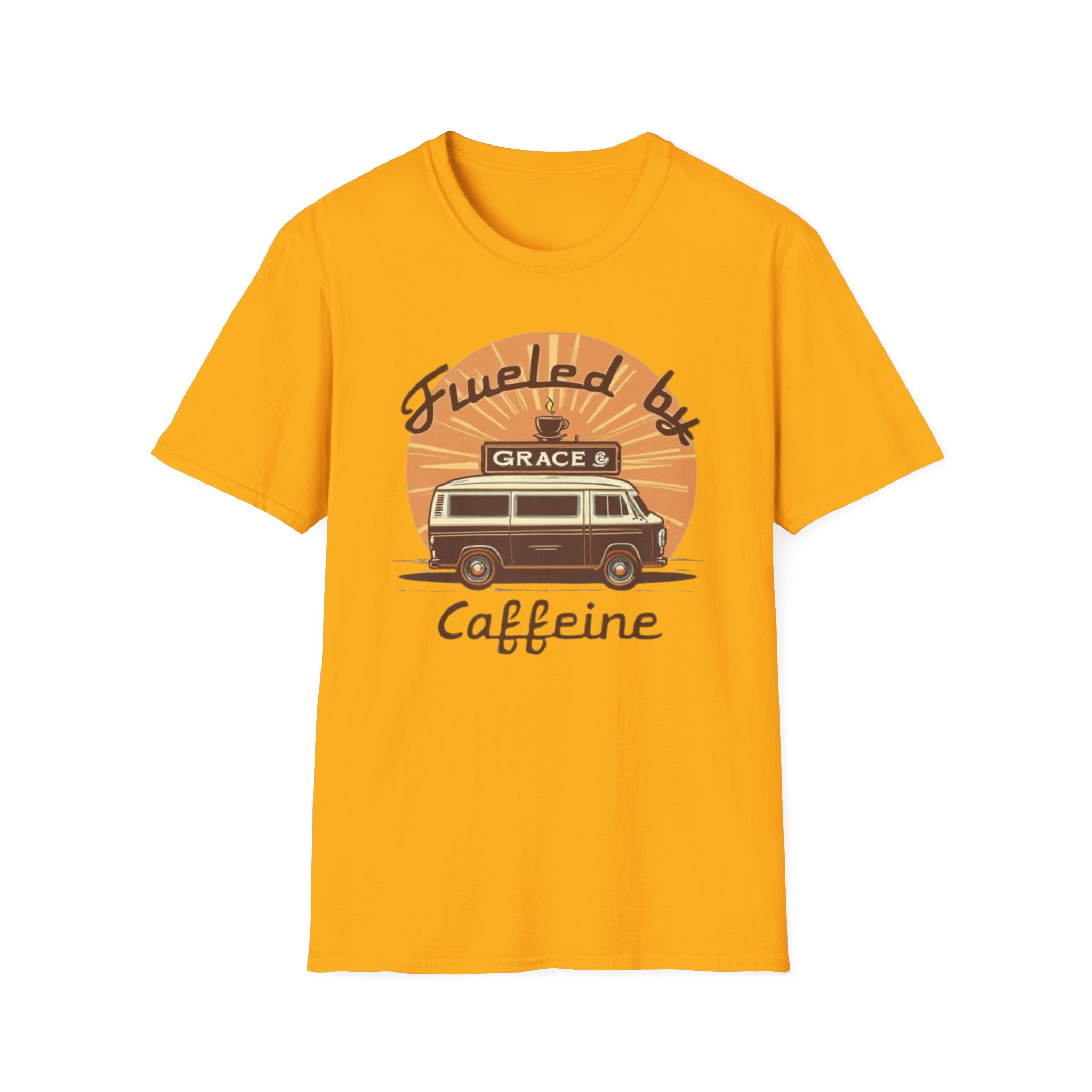Fueled by Grace & Caffeine Van T-Shirt — Retro Coffee Roadtrip Tee