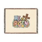 He Is Risen Woven Blanket — Easter Cross Floral Throw