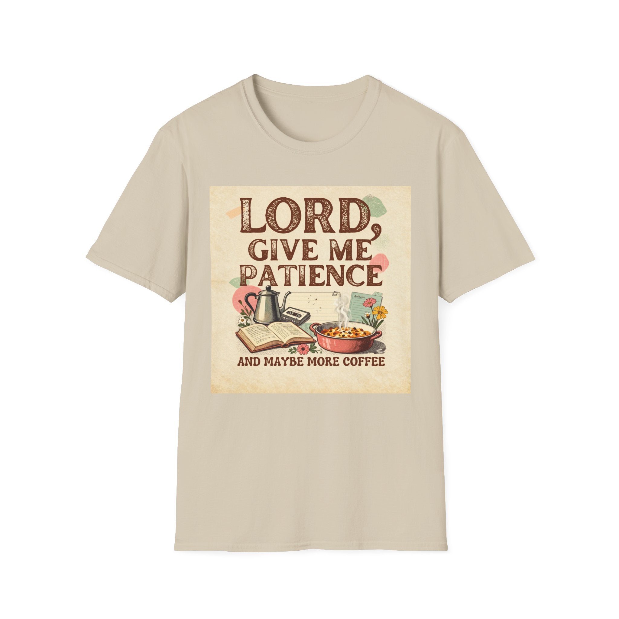 T-Shirt — “Lord, Give Me Patience (And Maybe More Coffee)” Vintage Coffee Tee