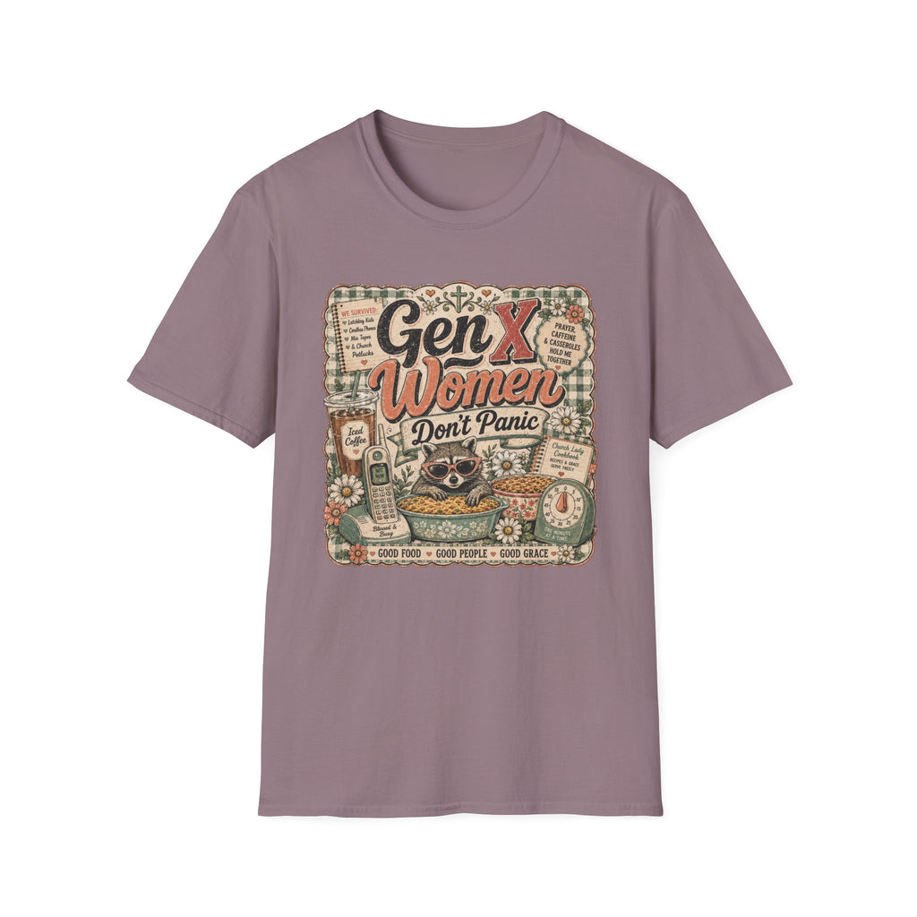 Gen X Women Don't Panic T-Shirt — Retro Raccoon Vintage Graphic Tee