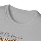 Jesus Leopard Print T-Shirt — "All My Hope Is In Jesus" Floral Faith Tee