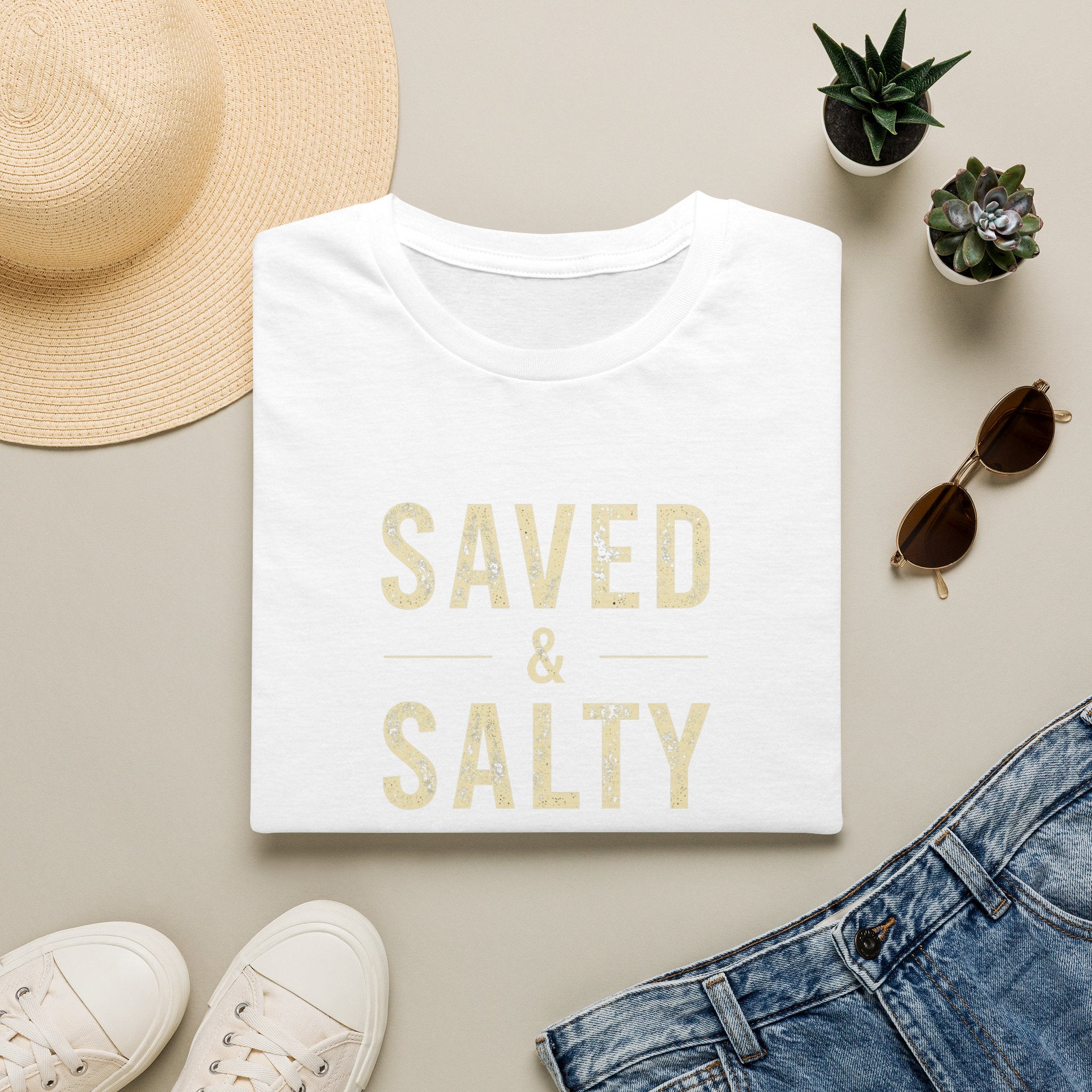 Saved & Salty T‑Shirt — Christian Beachy Faith Graphic Tee