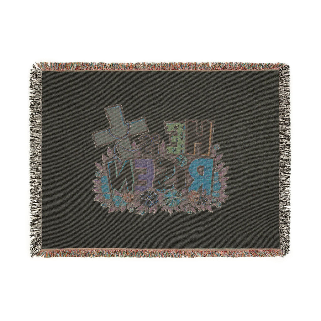 He Is Risen Woven Blanket — Easter Cross Floral Throw