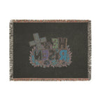 He Is Risen Woven Blanket — Easter Cross Floral Throw