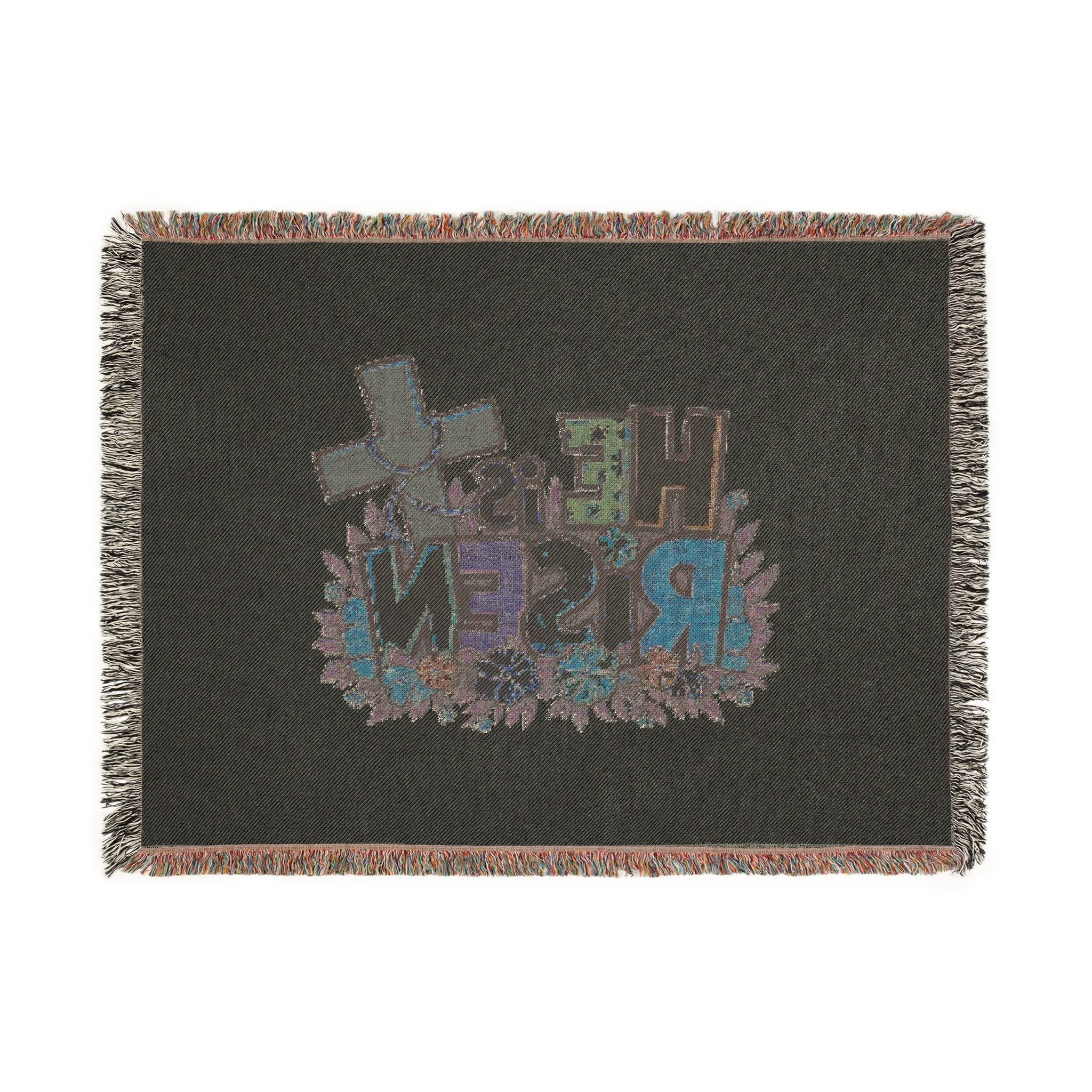 He Is Risen Woven Blanket — Easter Cross Floral Throw