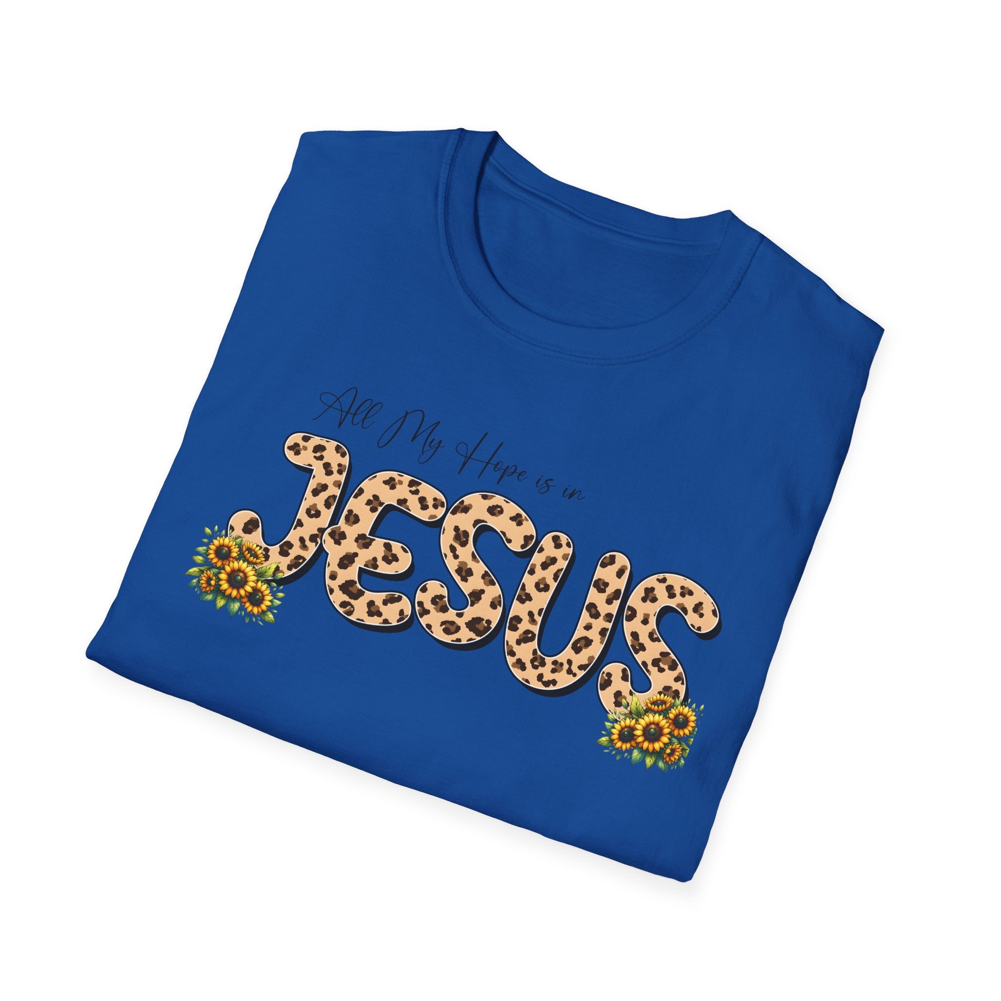 Jesus Leopard Print T-Shirt — "All My Hope Is In Jesus" Floral Faith Tee