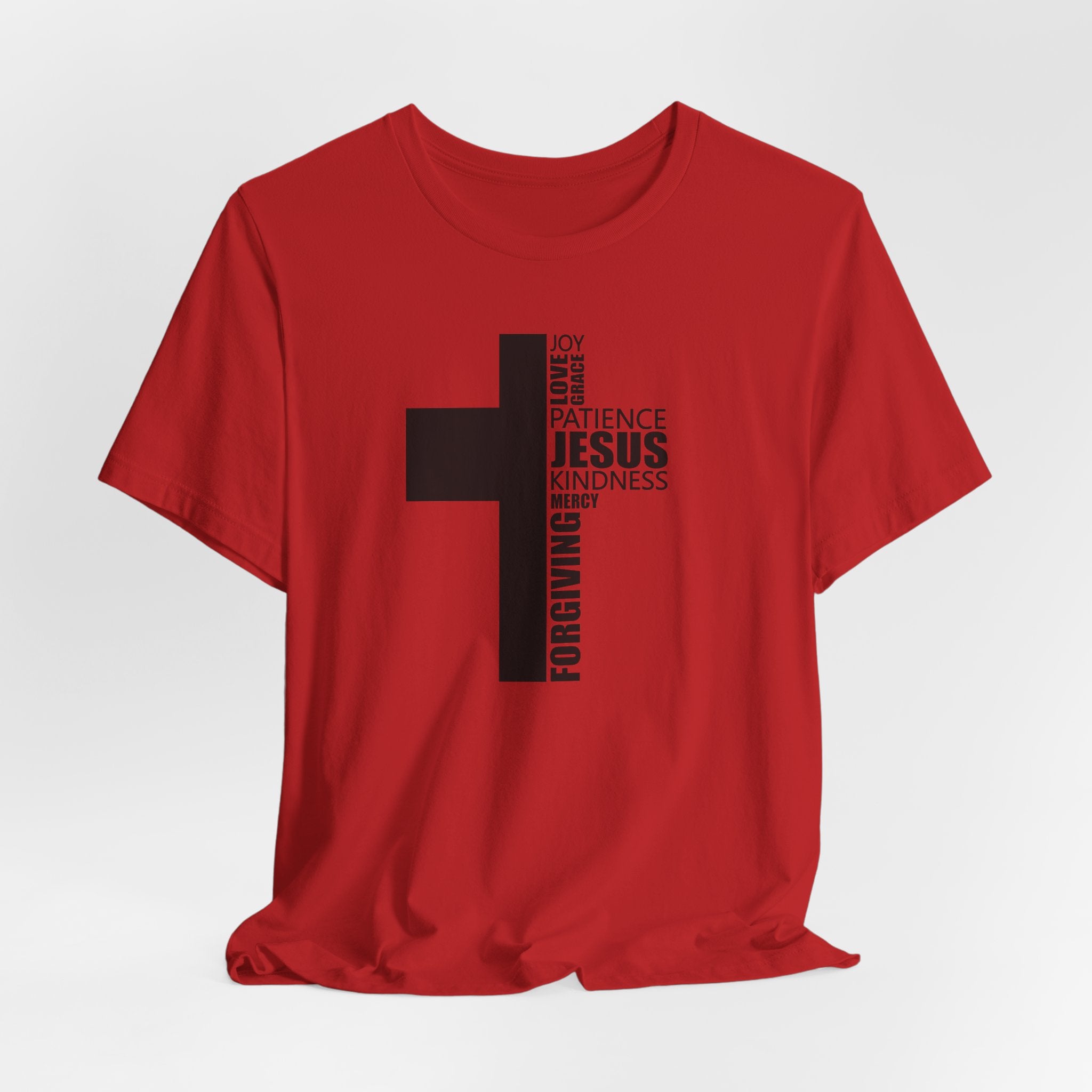 Christian Cross T-Shirt – 'Jesus, Forgiving, Love, Kindness' Word Cloud Tee