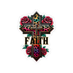 Faith Leopard Cross Kiss-Cut Sticker — Floral Rose Christian Decal