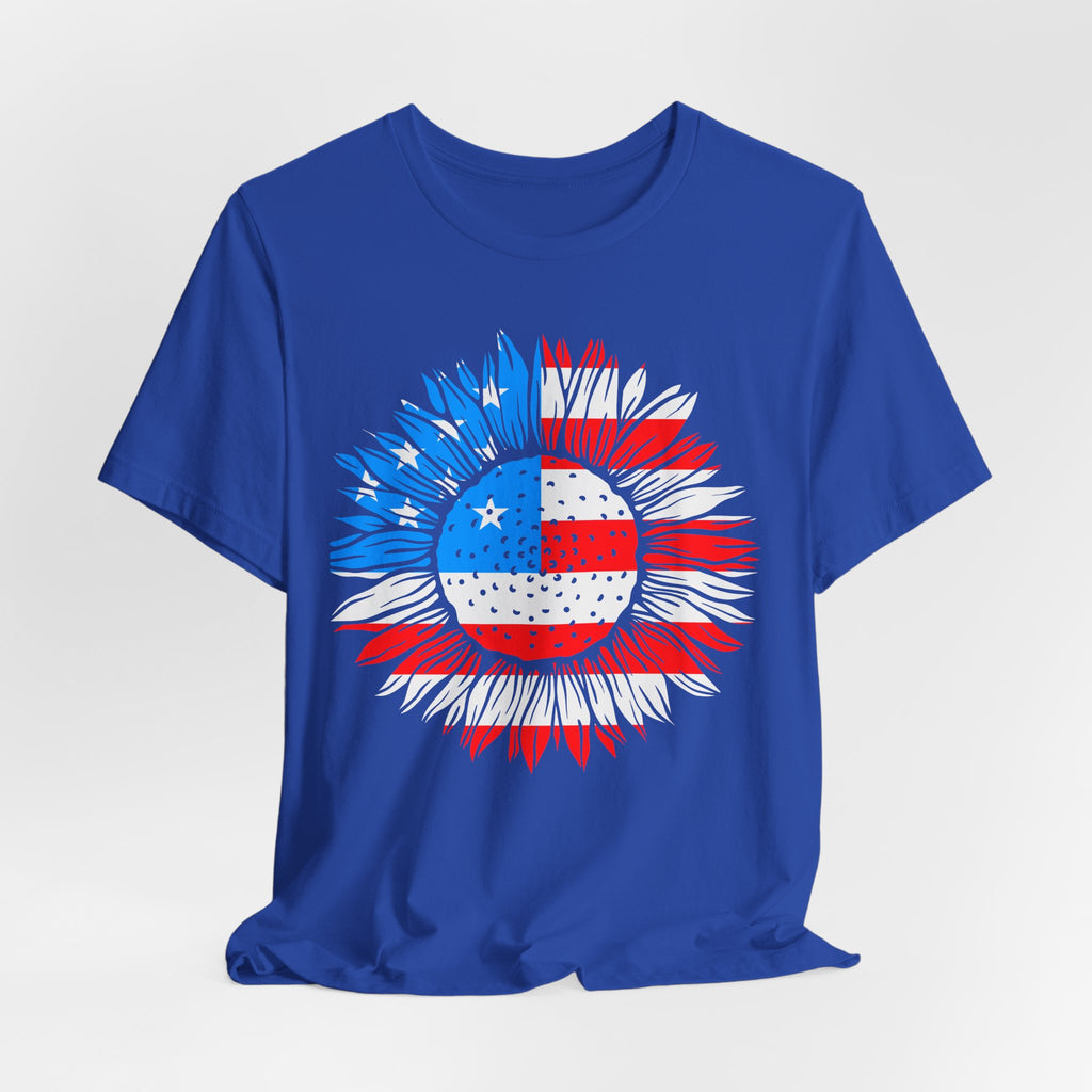 American Flag Sunflower T-Shirt — Patriotic USA Floral Tee for 4th of July