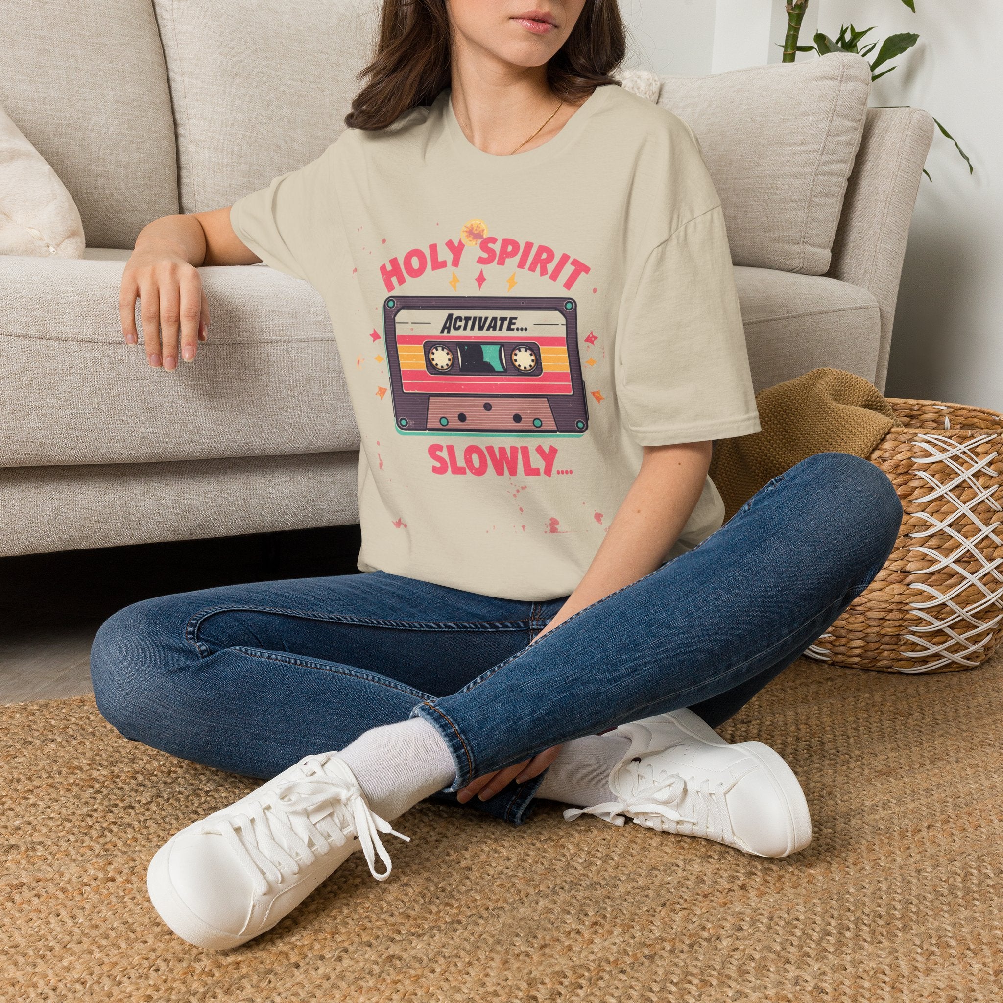 Holy Spirit Activate Slowly T-Shirt — Retro Cassette Christian Tee