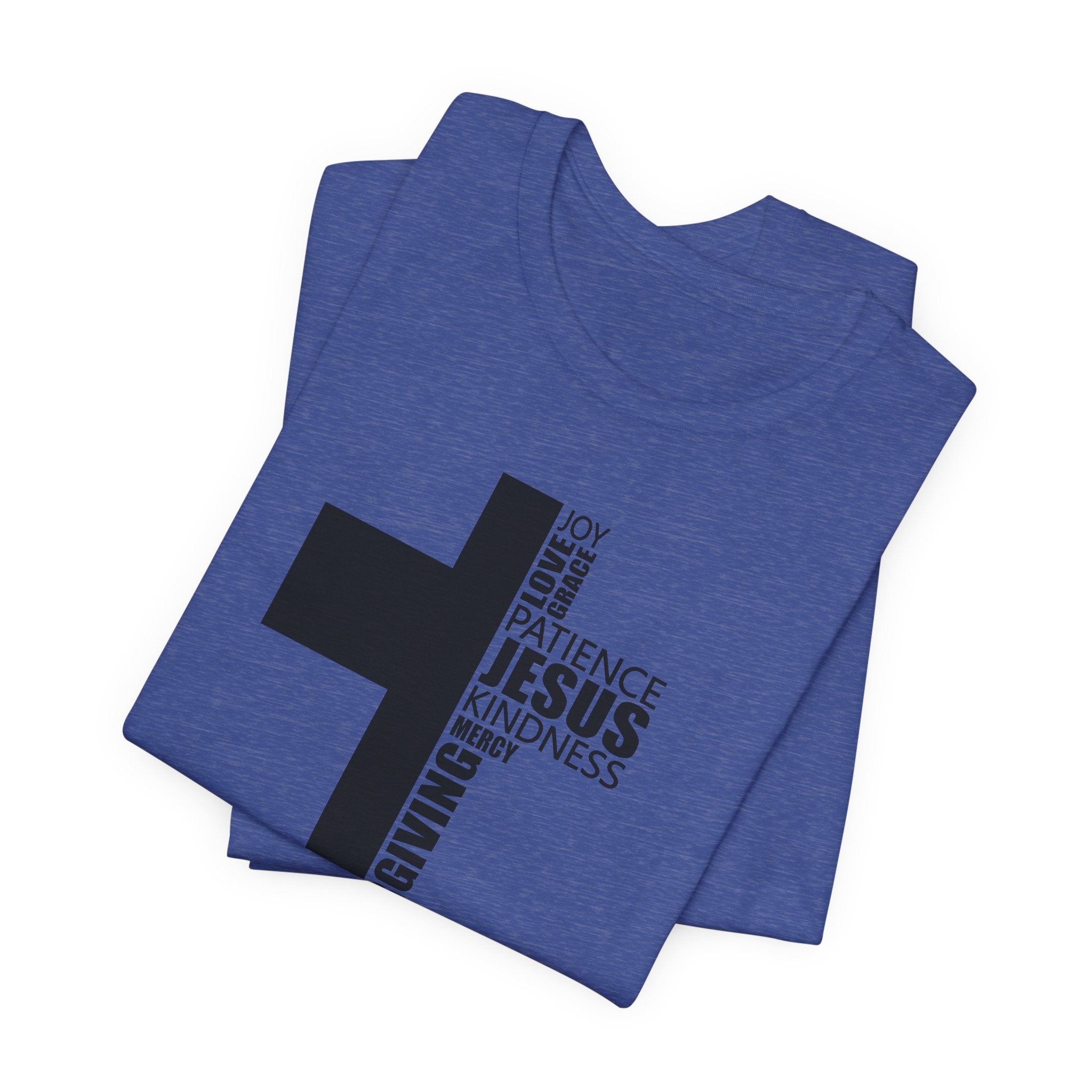 Christian Cross T-Shirt – 'Jesus, Forgiving, Love, Kindness' Word Cloud Tee