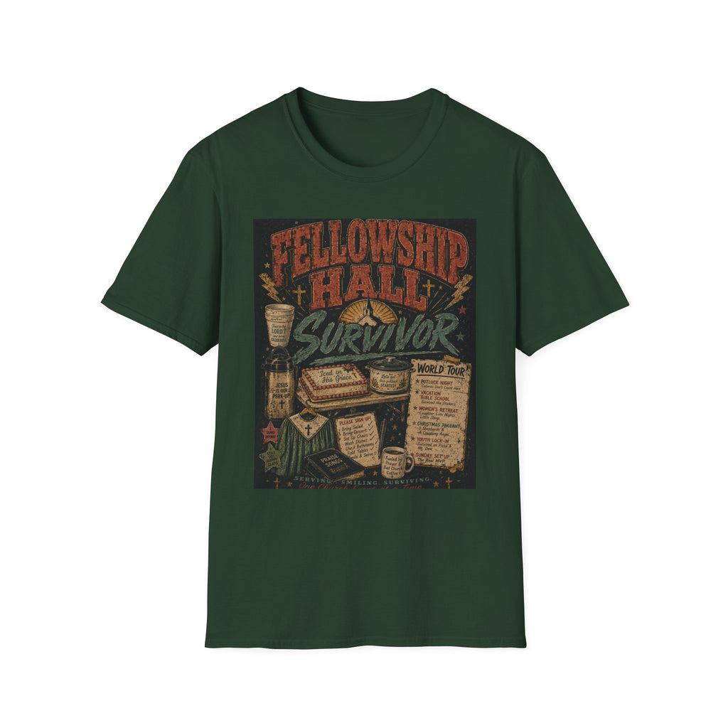 Fellowship Hall Survivor | Funny Church Life Graphic T-Shirt