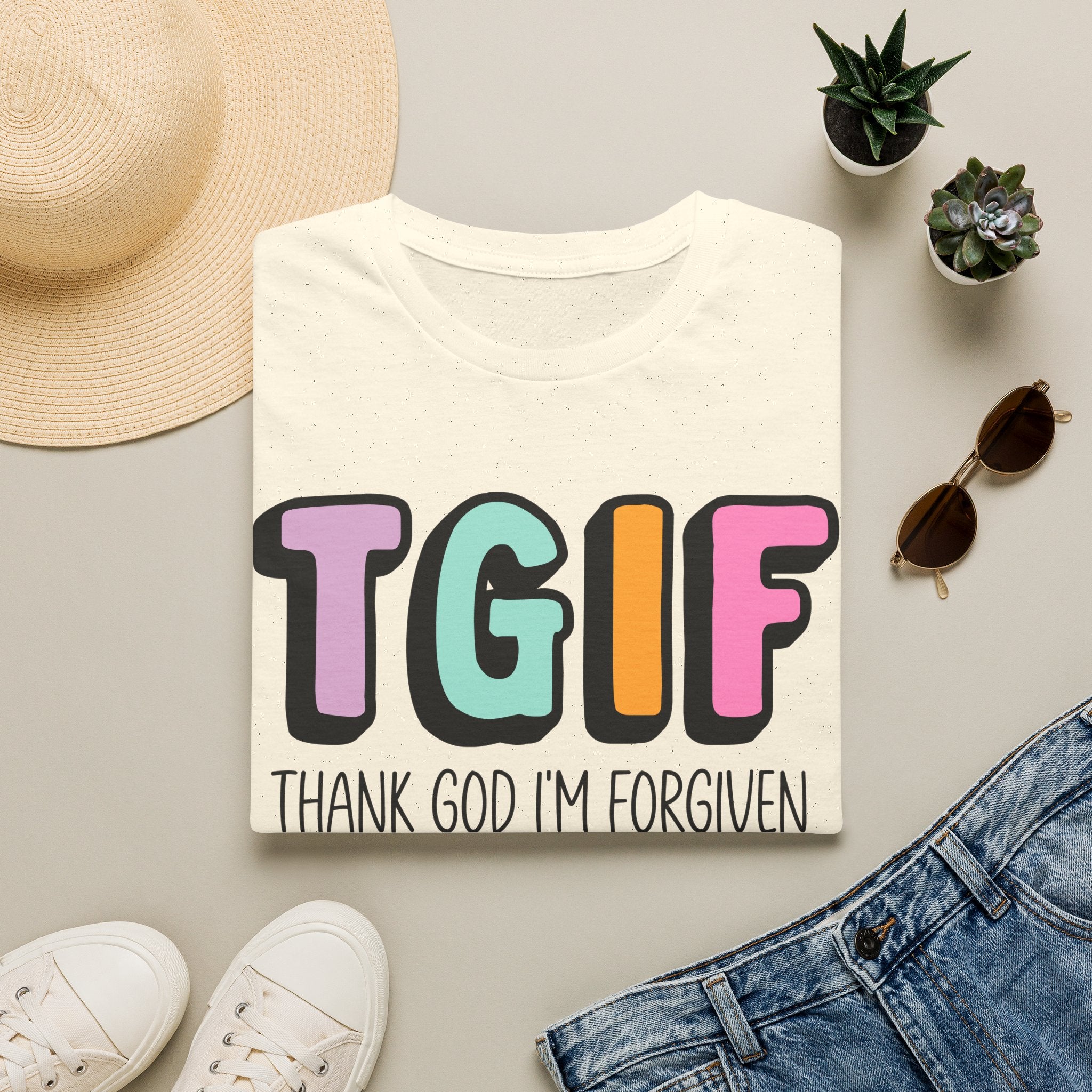 TGIF "Thank God I’m Forgiven" T-Shirt — Colorful Christian Faith Tee