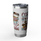 20oz Travel Tumbler — “Coffee Gets Me Through Keeping” Leopard & Coffee Cup Design