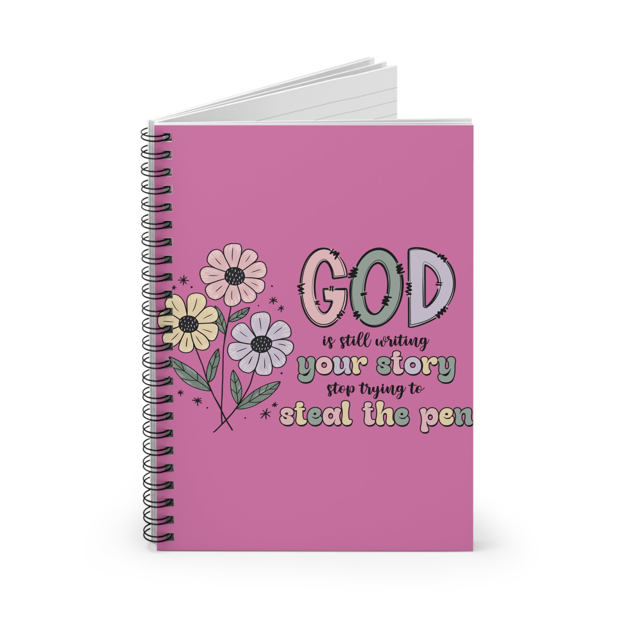 Inspirational Floral Notebook — “God Is Still Writing Your Story” Ruled Spiral Journal