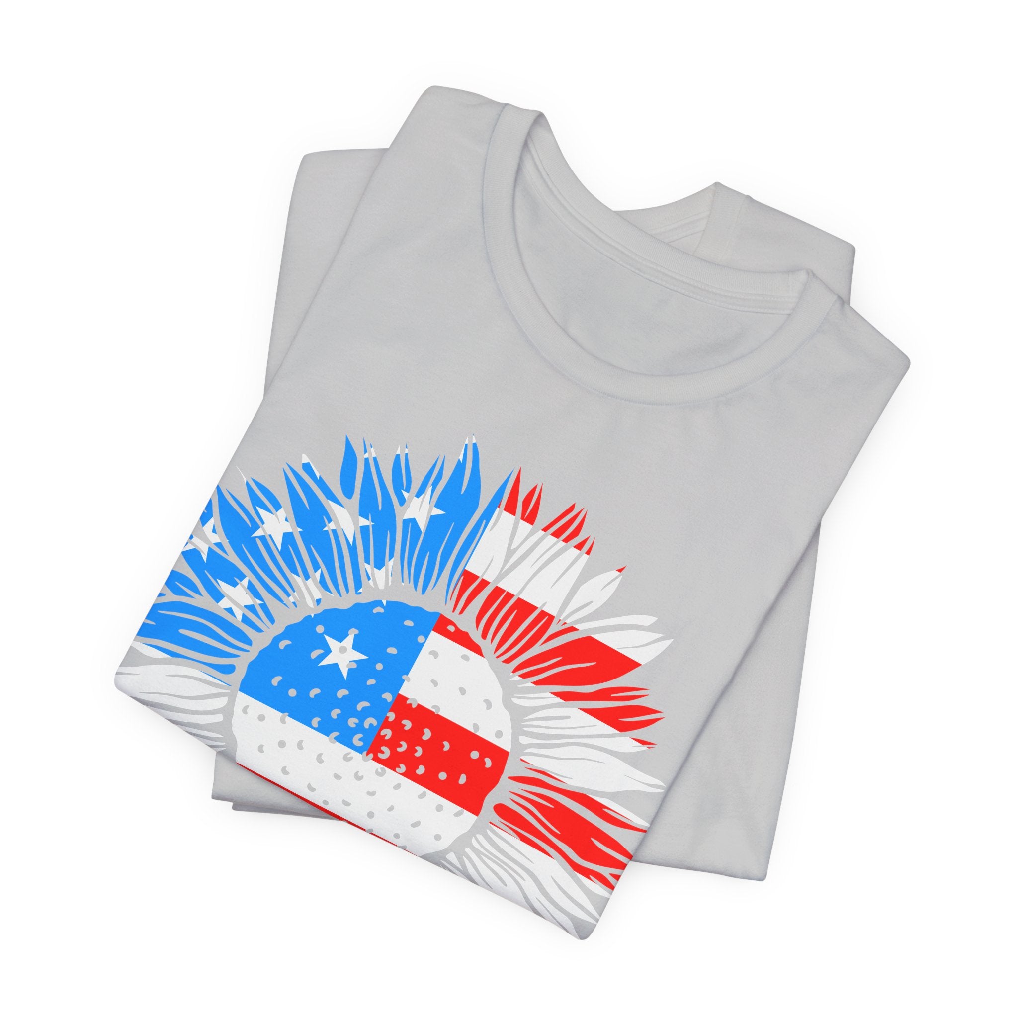 American Flag Sunflower T-Shirt — Patriotic USA Floral Tee for 4th of July