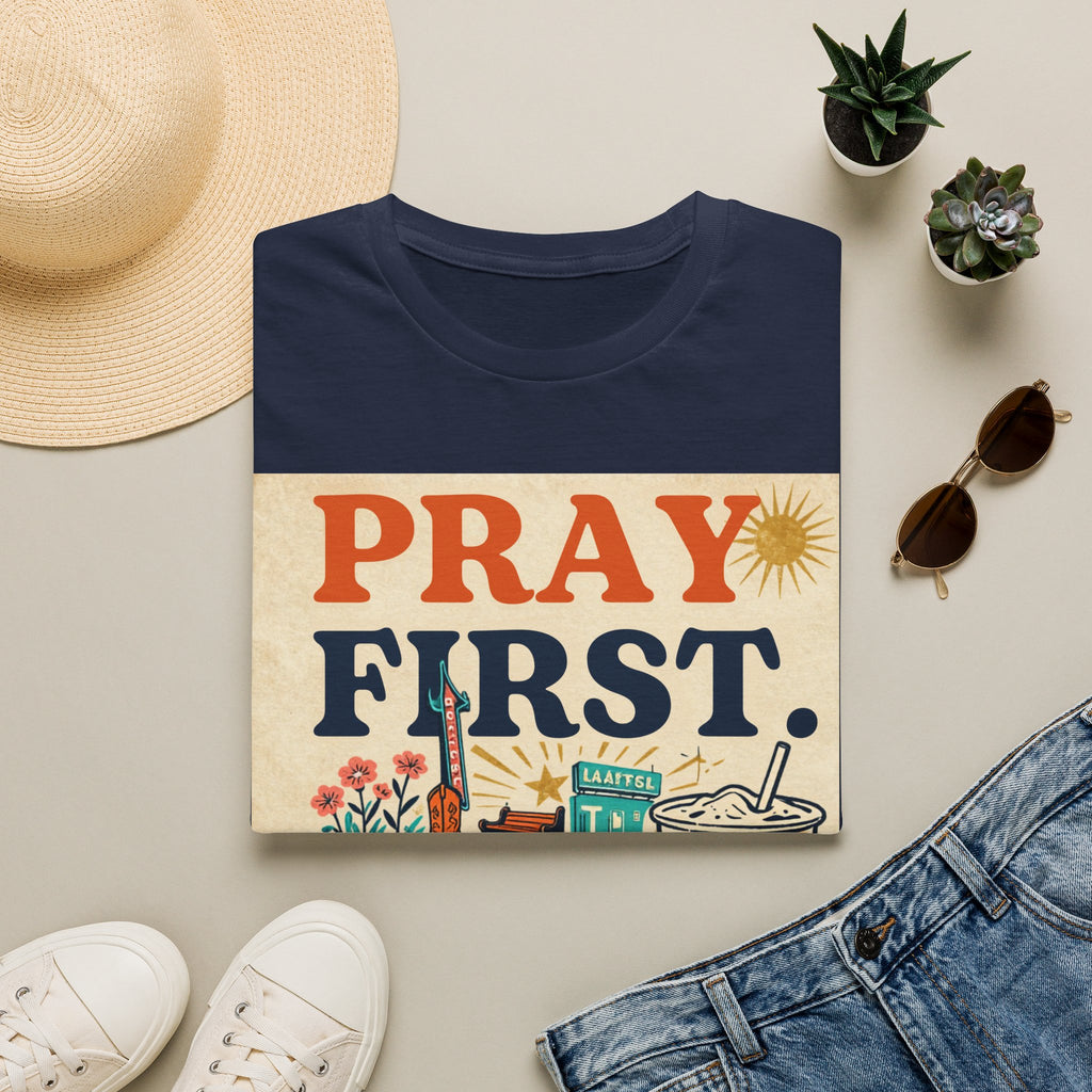 Pray First, Panic Later T-Shirt — Vintage Faith Graphic Tee