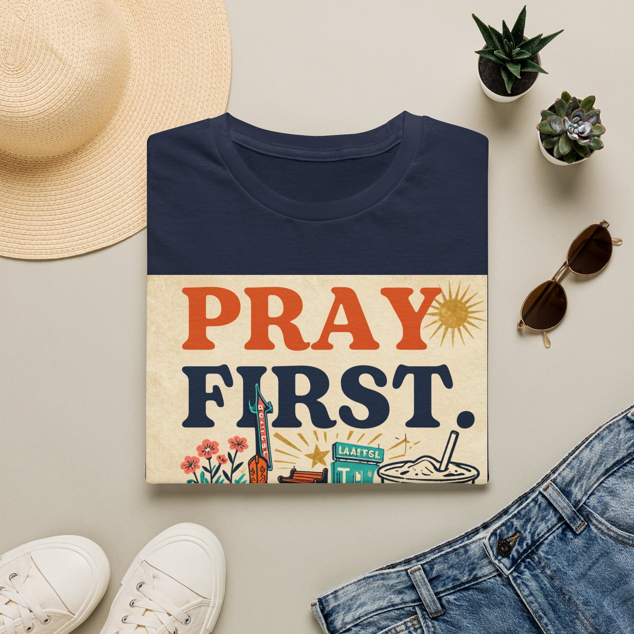 Pray First, Panic Later T-Shirt — Vintage Faith Graphic Tee