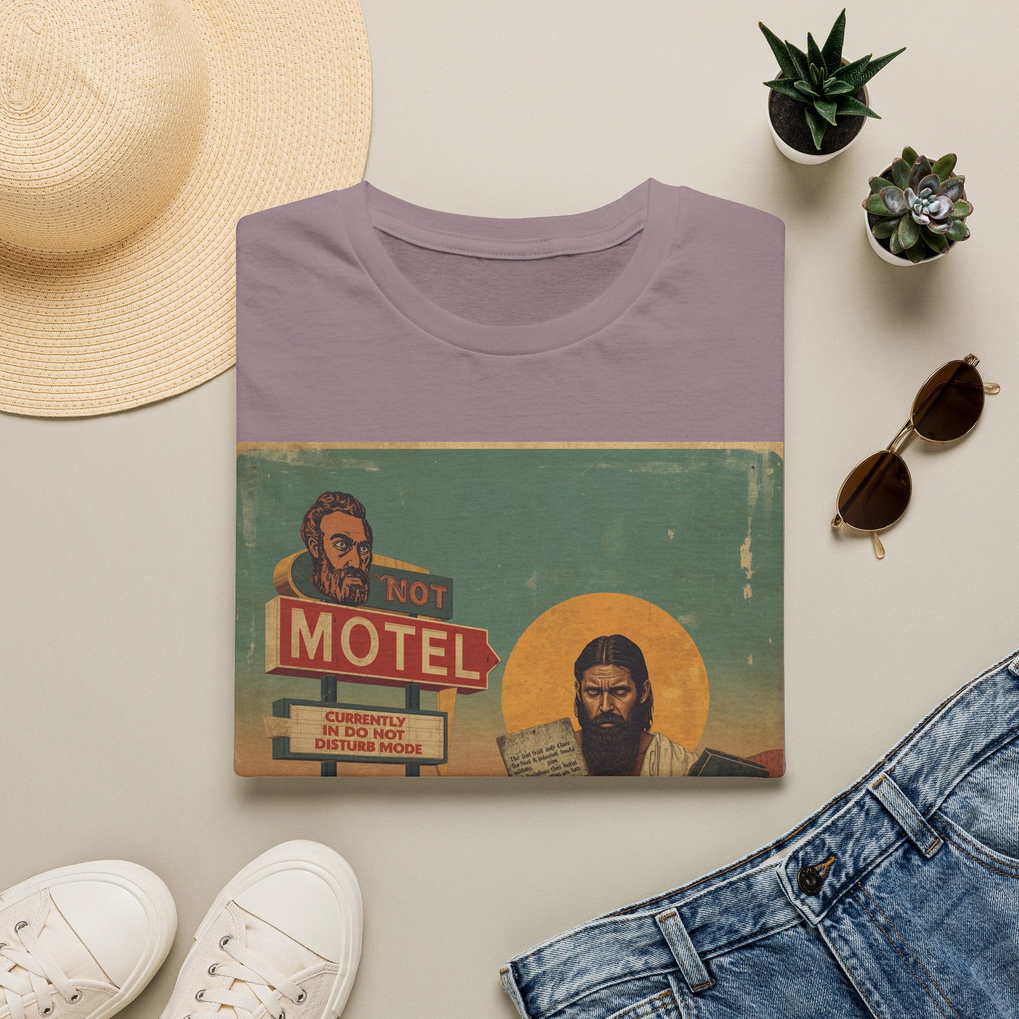 Desert Motel Graphic T‑Shirt — Vintage Roadside Jesus Art Tee