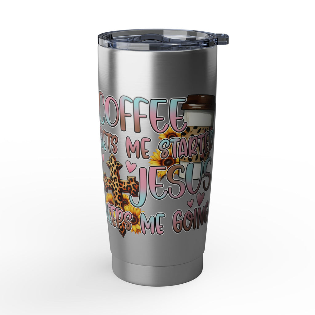 20oz Travel Tumbler — “Coffee Gets Me Through Keeping” Leopard & Coffee Cup Design