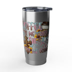 20oz Travel Tumbler — “Coffee Gets Me Through Keeping” Leopard & Coffee Cup Design
