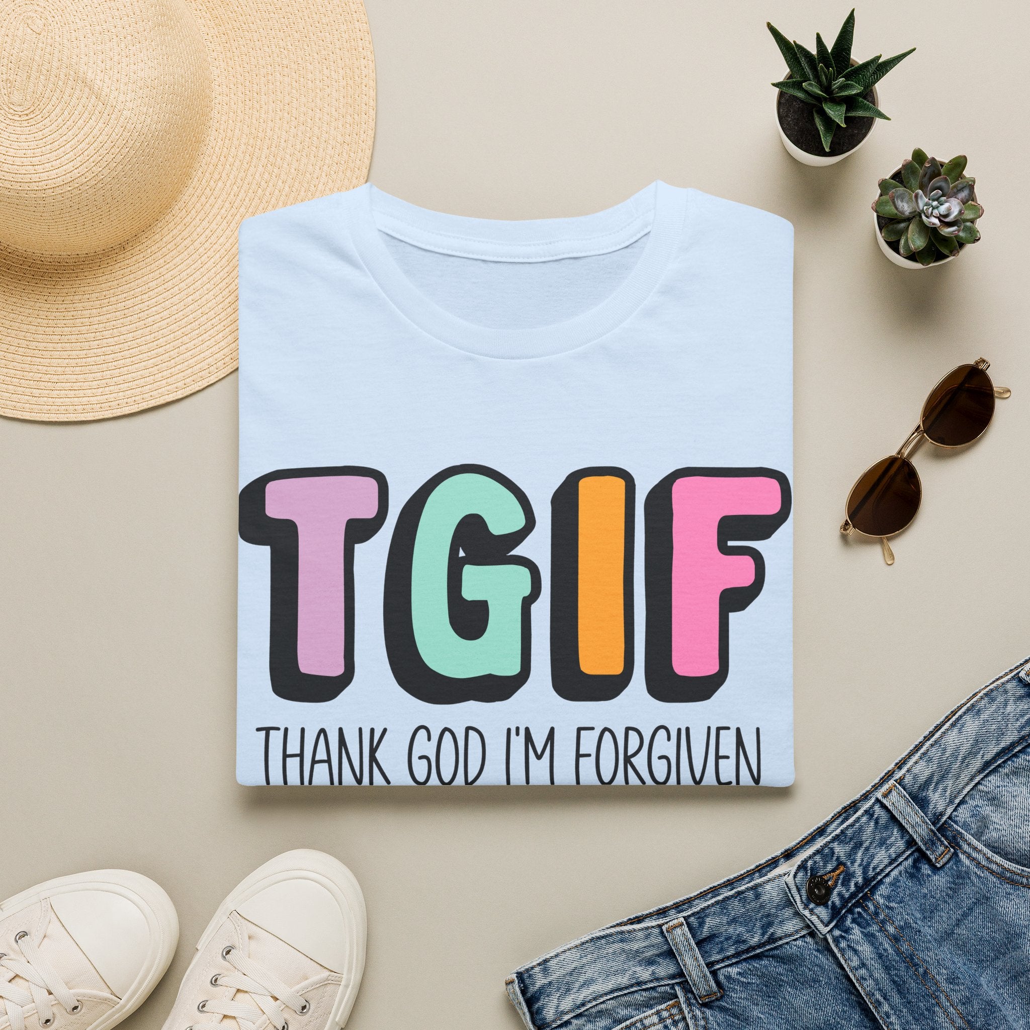 TGIF "Thank God I’m Forgiven" T-Shirt — Colorful Christian Faith Tee