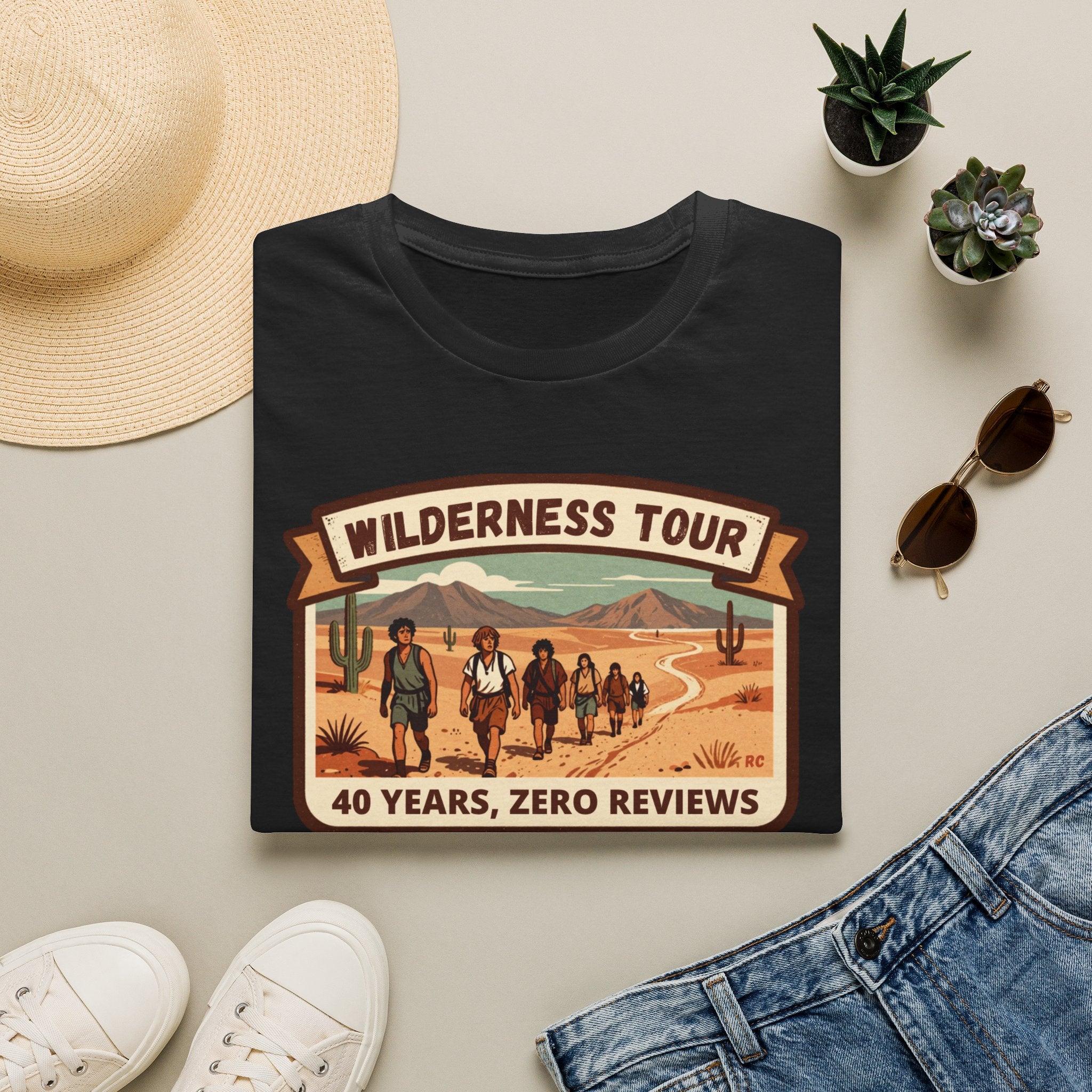 Wilderness Tour T‑Shirt — "40 Years, Zero Reviews" Vintage Desert Adventure Tee