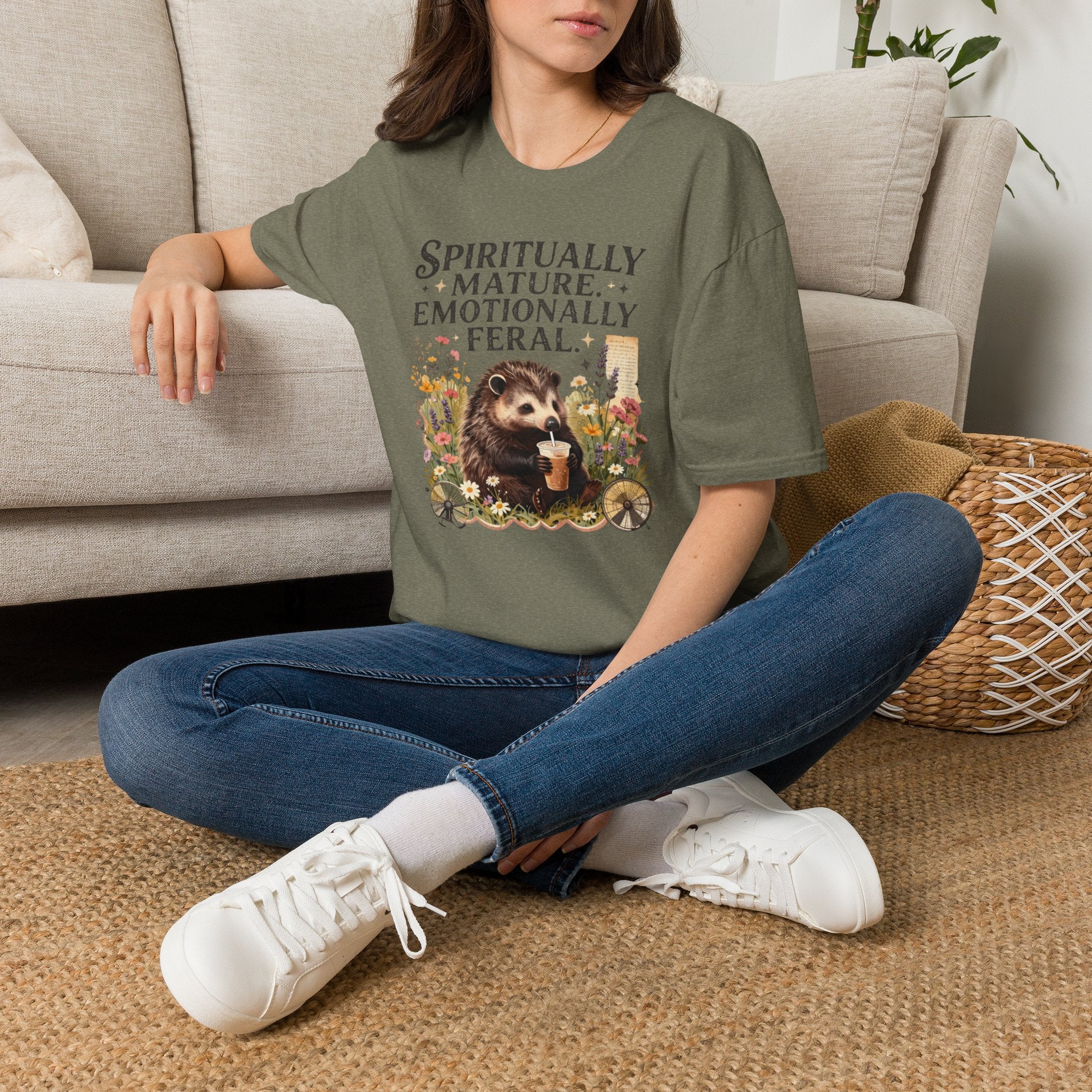 "Spiritually Mature, Emotionally Feral" Hedgehog Graphic Tee