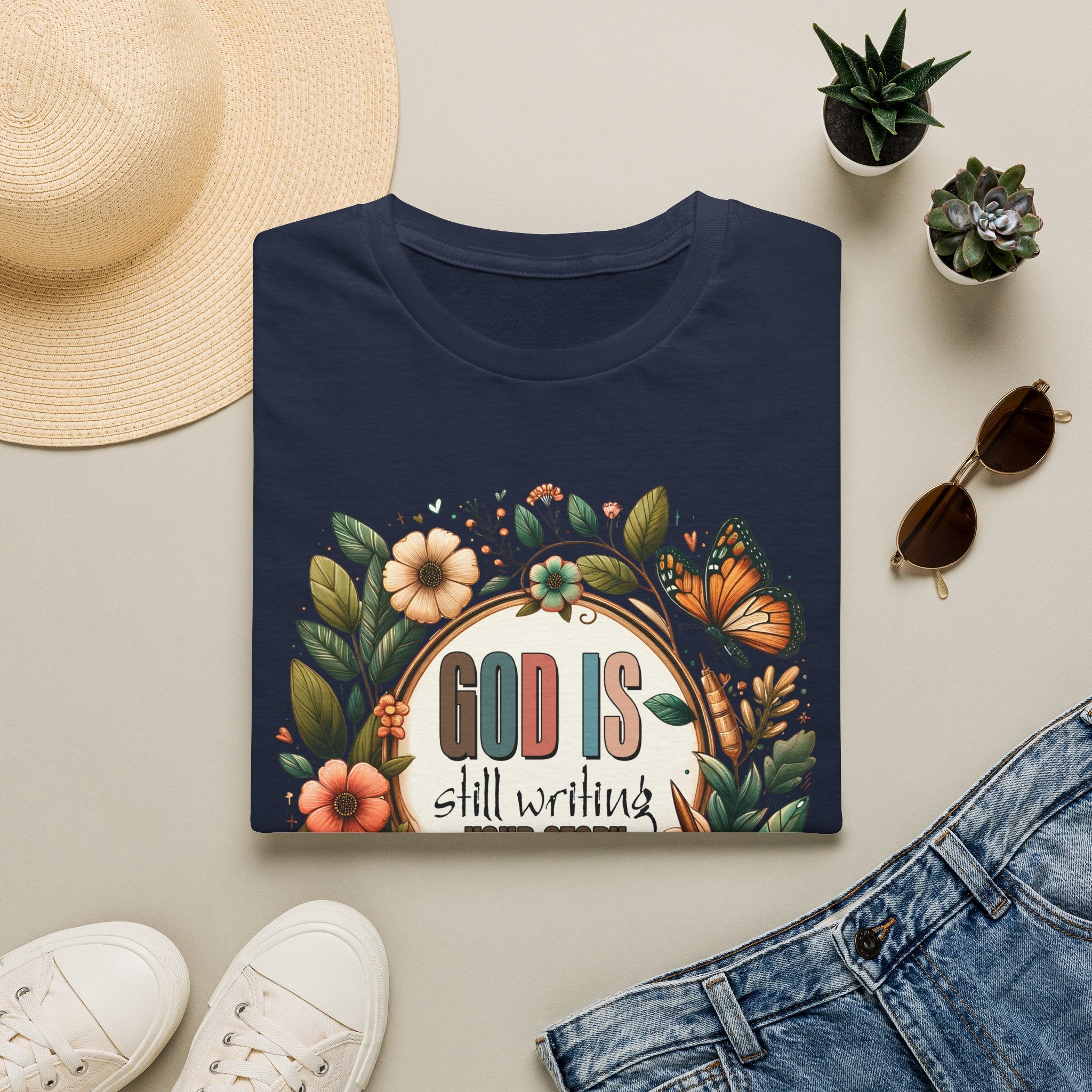Inspirational T-Shirt — "God Is Still Writing Your Story" Floral Faith Tee