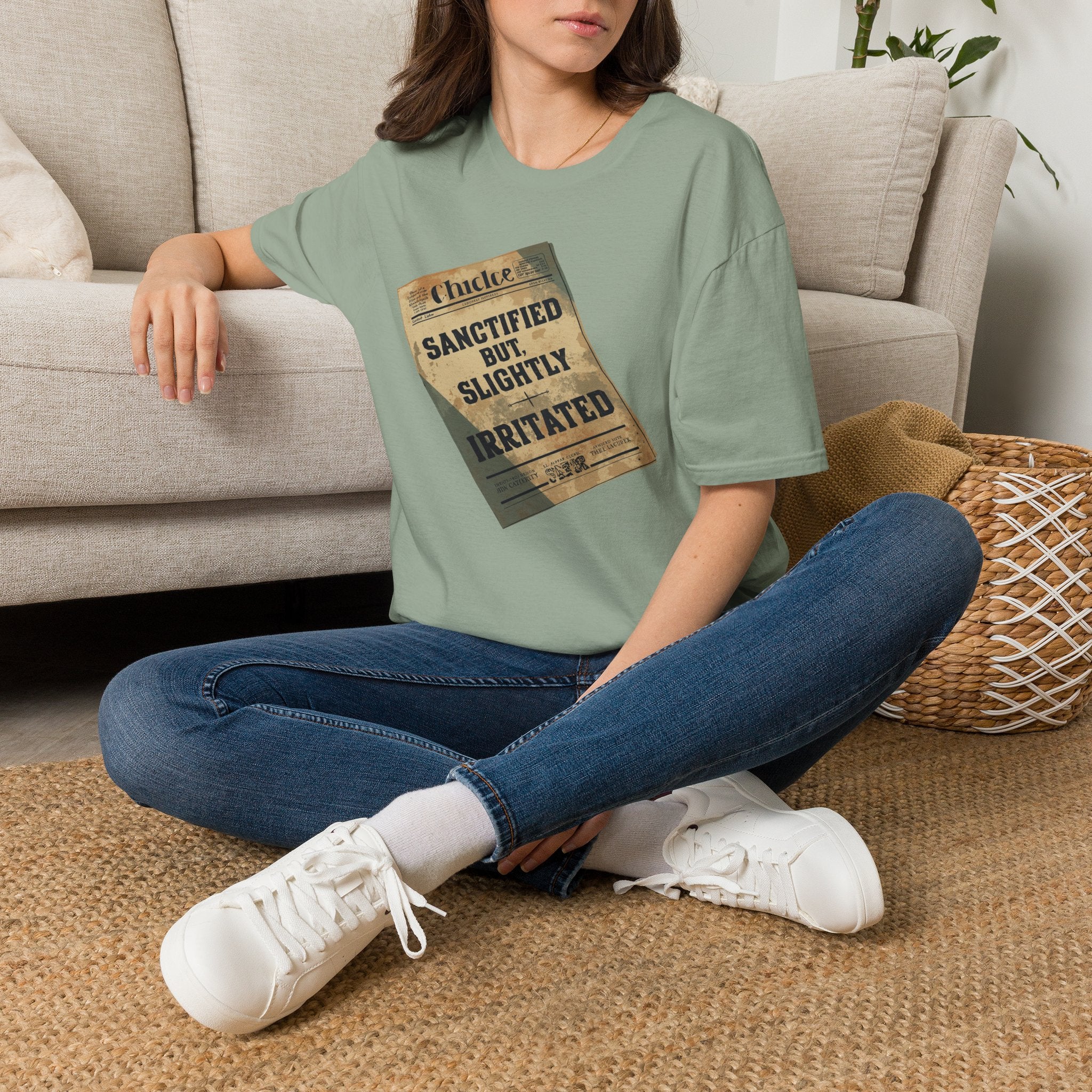 T‑Shirt — 'Sanctified But Slightly Irritated' Vintage Poster Graphic