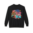 God Blessed the USA Crewneck Sweatshirt — Patriotic Christian American Flag Design