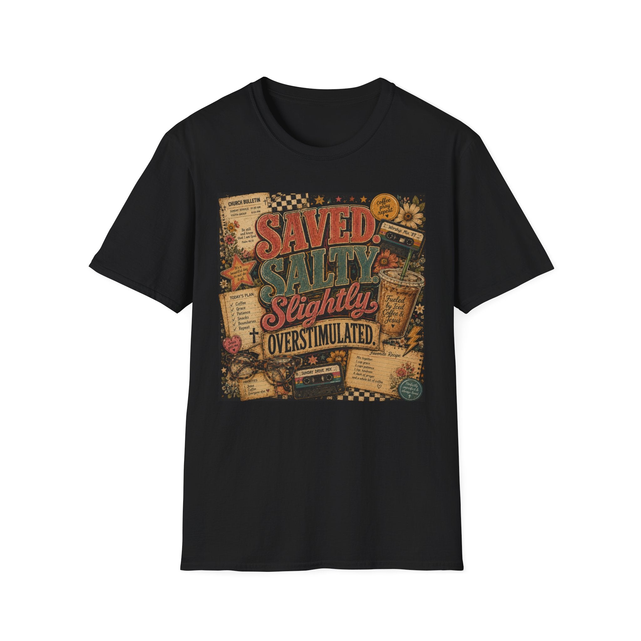 Saved Salty Slightly Overstimulated T-Shirt — Vintage Coastal Christian Graphic Tee