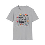 God Is So Much Bigger Than… T‑Shirt — Inspirational Christian Faith Tee with Cute Icons