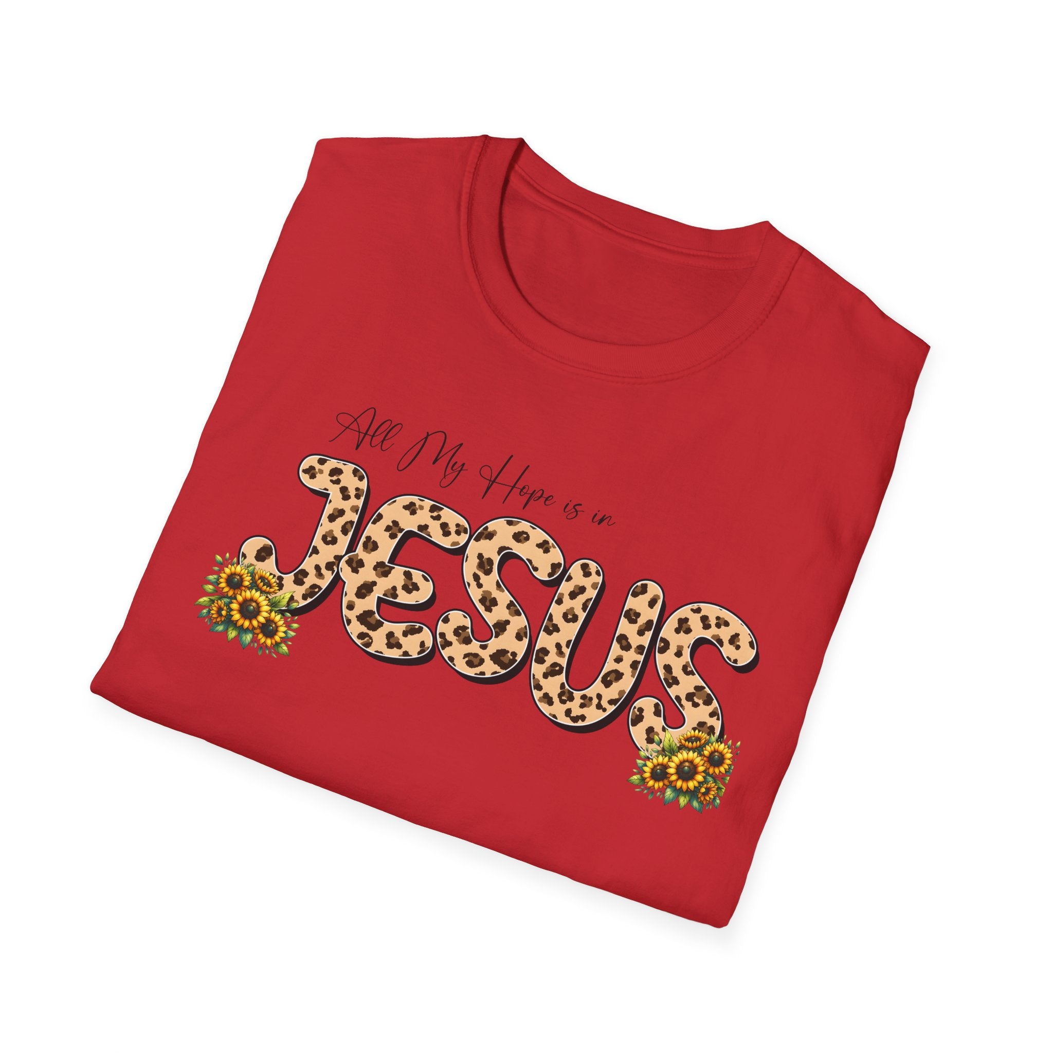 Jesus Leopard Print T-Shirt — "All My Hope Is In Jesus" Floral Faith Tee