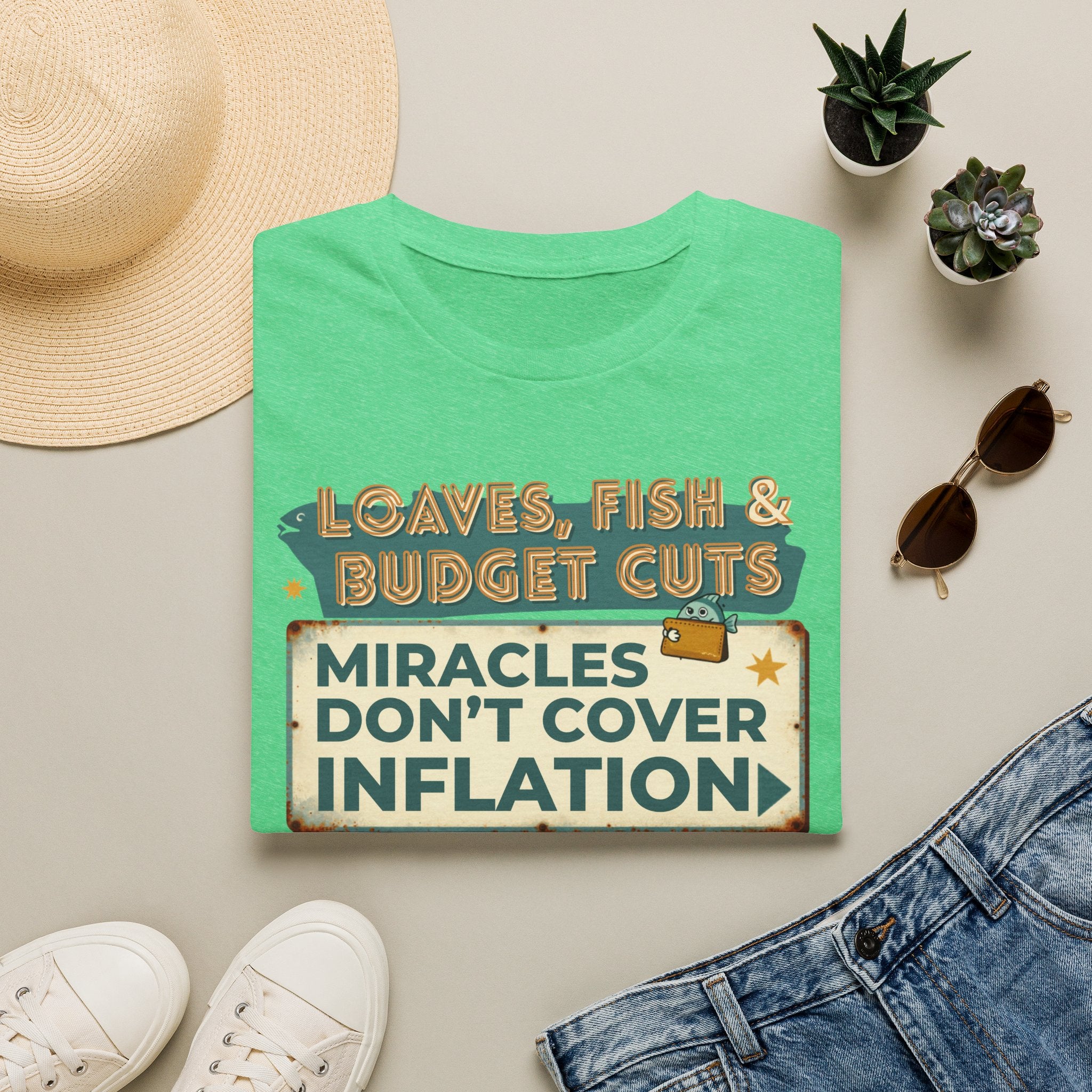 T‑Shirt — "Loaves, Fish & Budget Cuts: Miracles Don’t Cover Inflation"