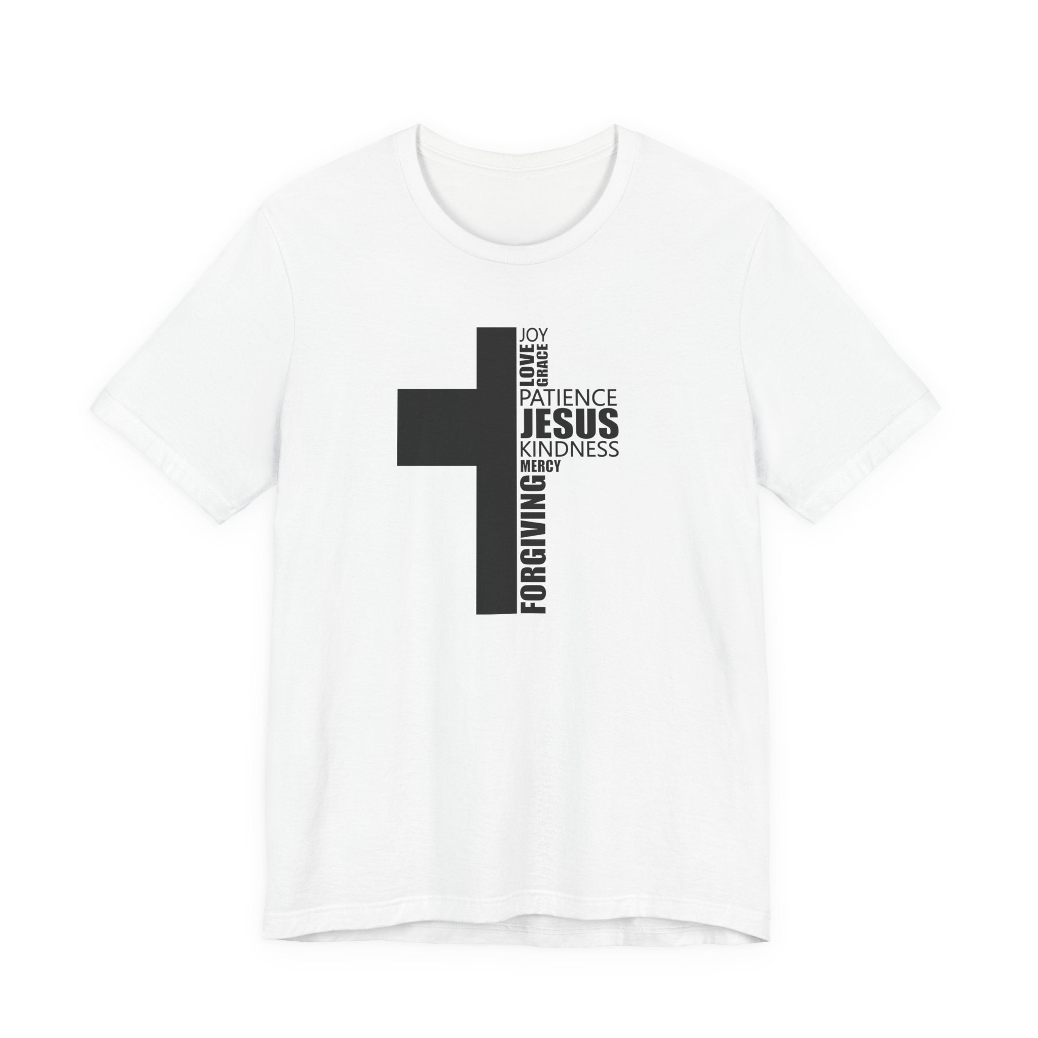 Christian Cross T-Shirt – 'Jesus, Forgiving, Love, Kindness' Word Cloud Tee