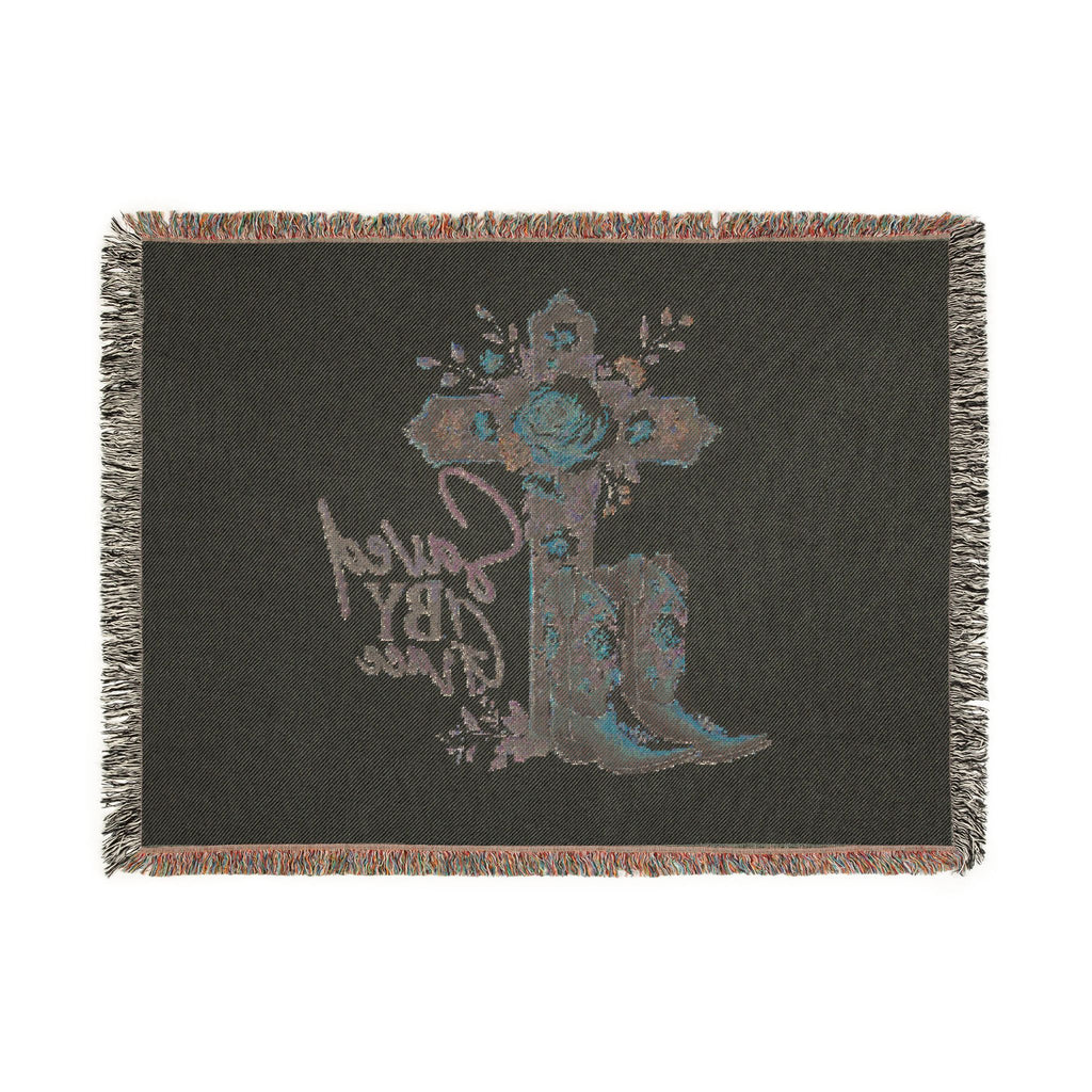 Saved By Grace Woven Blanket — Floral Cross & Cowboy Boots Throw