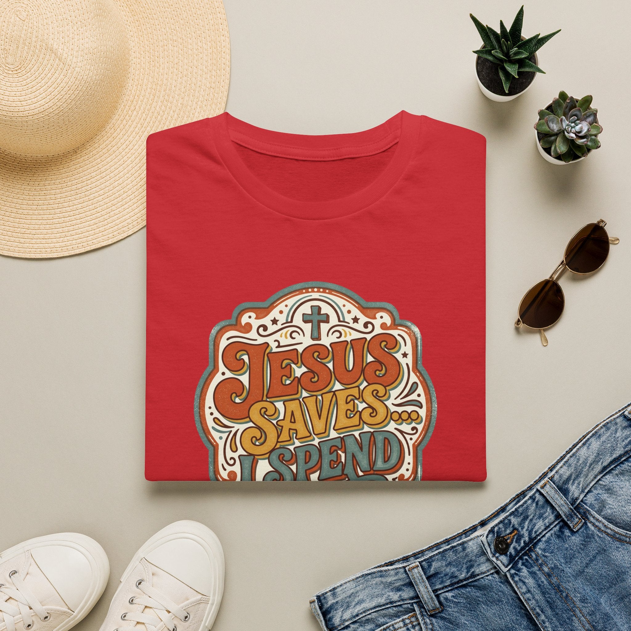 Christian T-Shirt — "Jesus Saves" Vintage Script Faith Tee