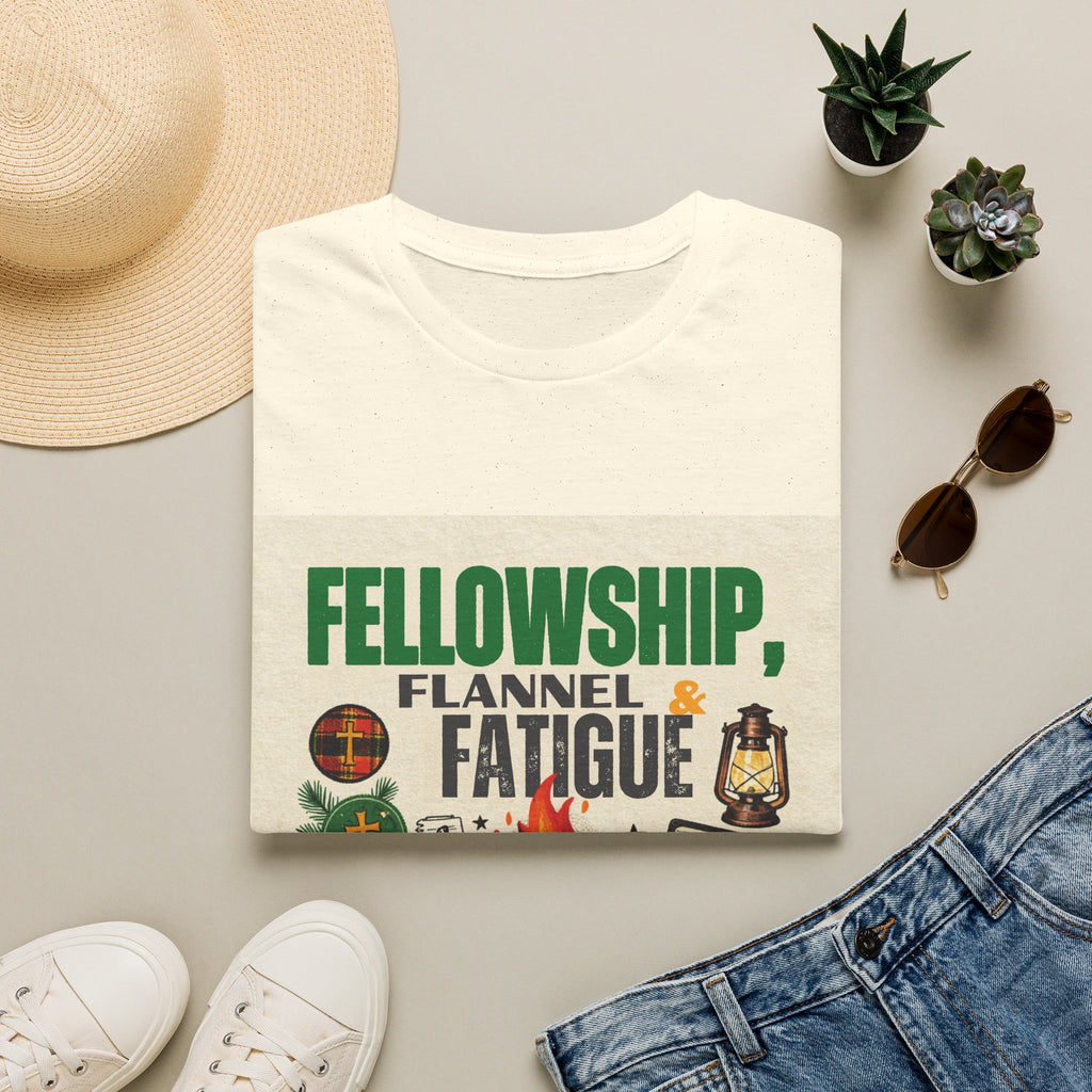 Fellowship Flannel & Fatigue T‑Shirt — Campfire Christian Retreat Tee