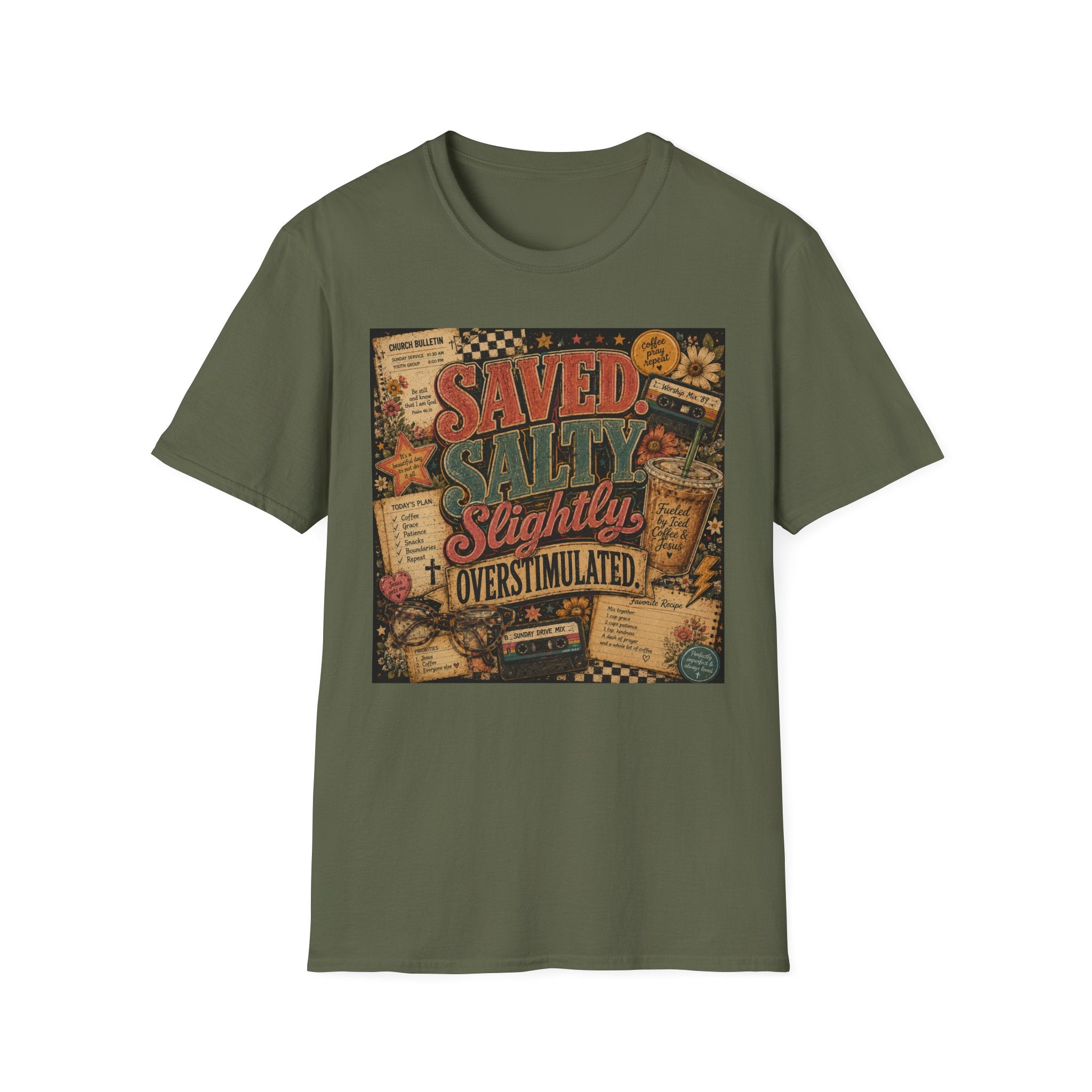 Saved Salty Slightly Overstimulated T-Shirt — Vintage Coastal Christian Graphic Tee