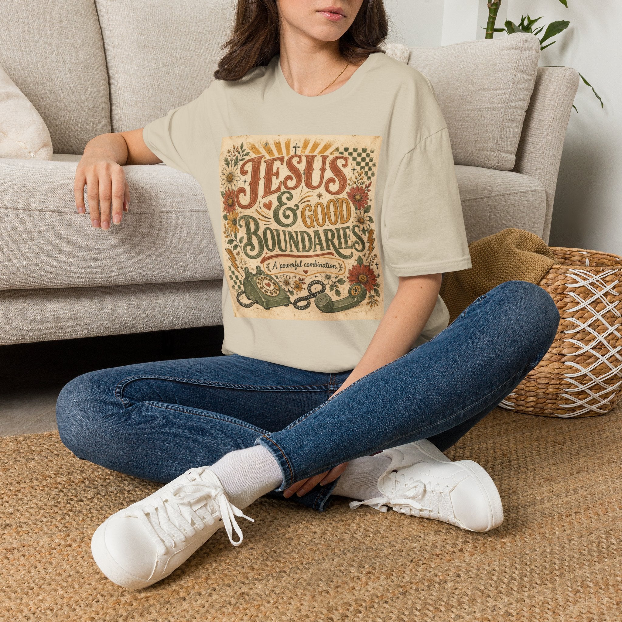 Jesus & Good Boundaries T-Shirt — Christian Faith Tee with Vintage Floral Design
