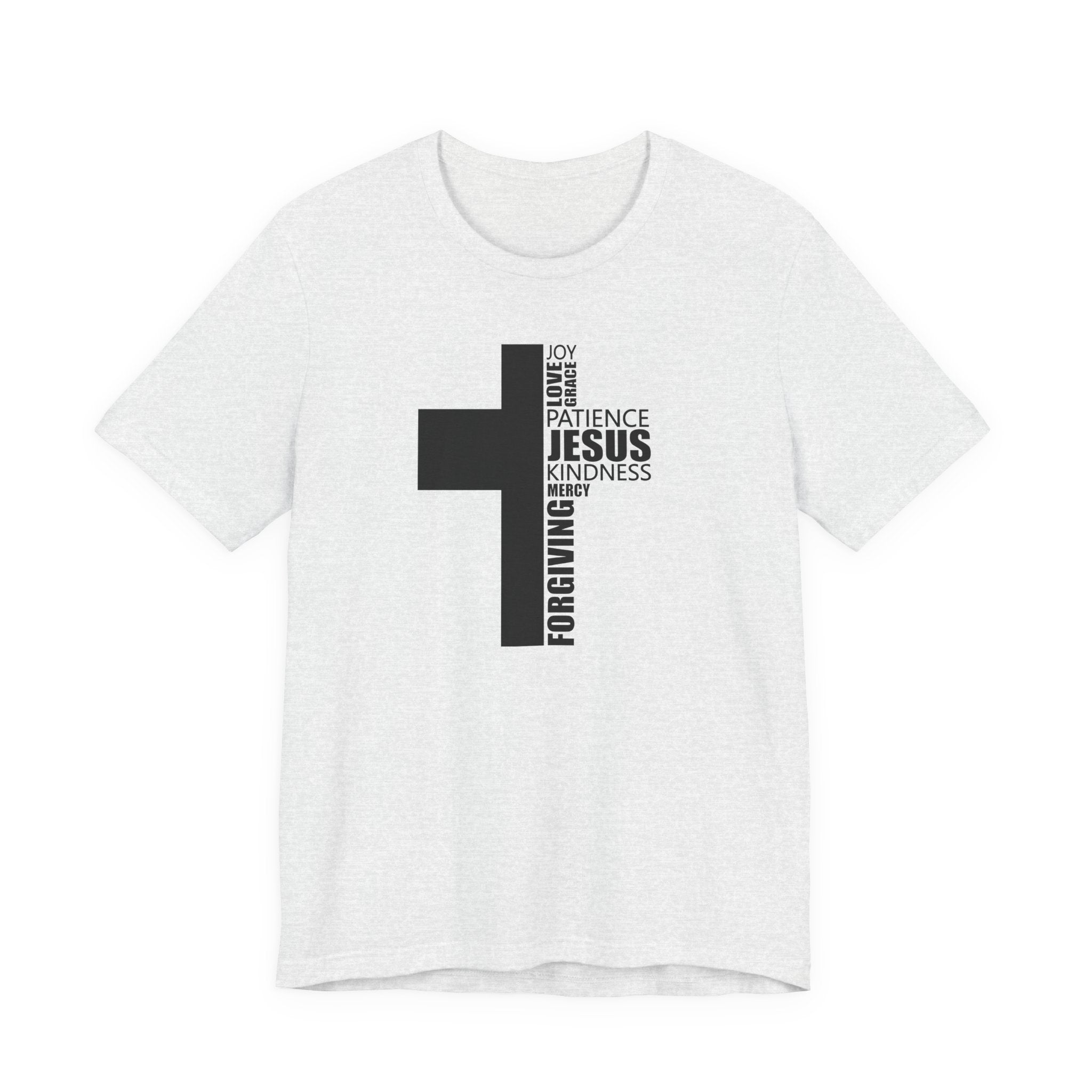 Christian Cross T-Shirt – 'Jesus, Forgiving, Love, Kindness' Word Cloud Tee