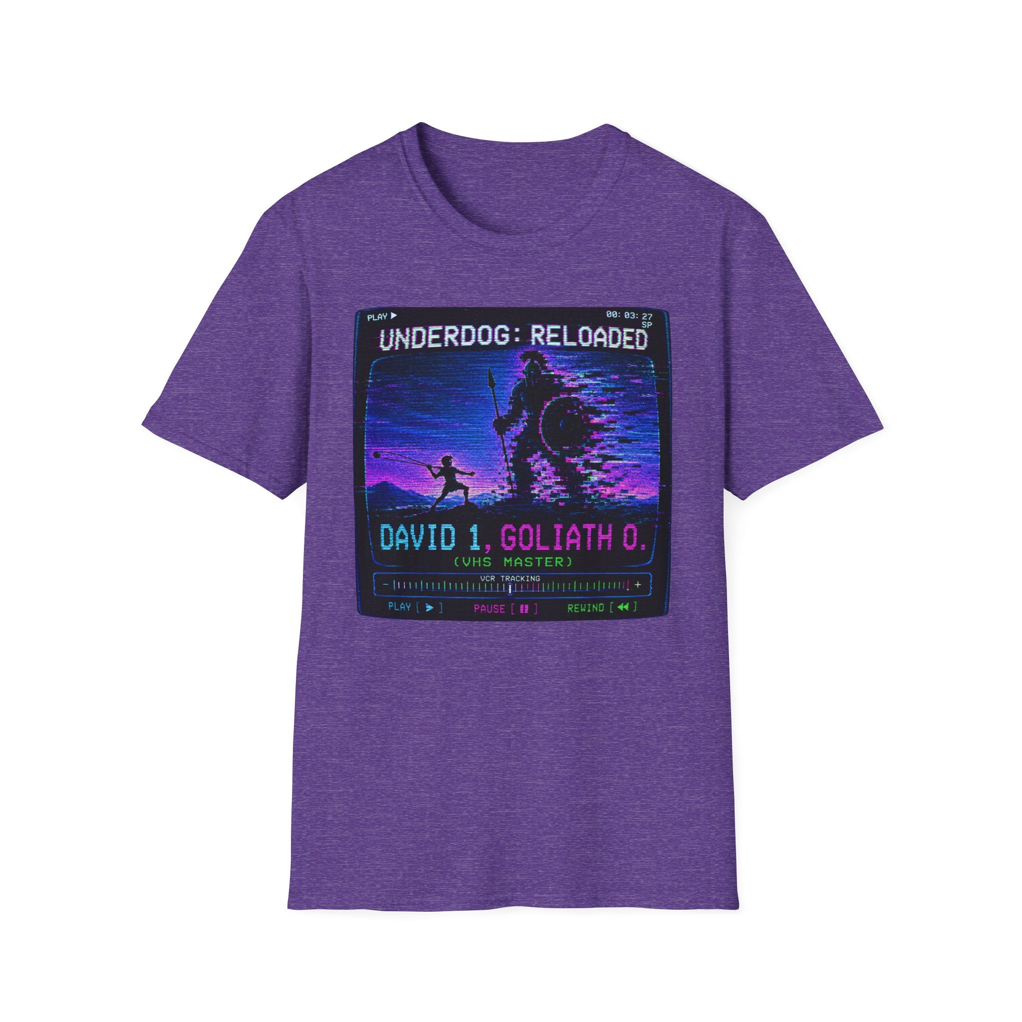 David vs Goliath Retro T-Shirt — "Underdog: Reloaded" Neon Graphic Tee