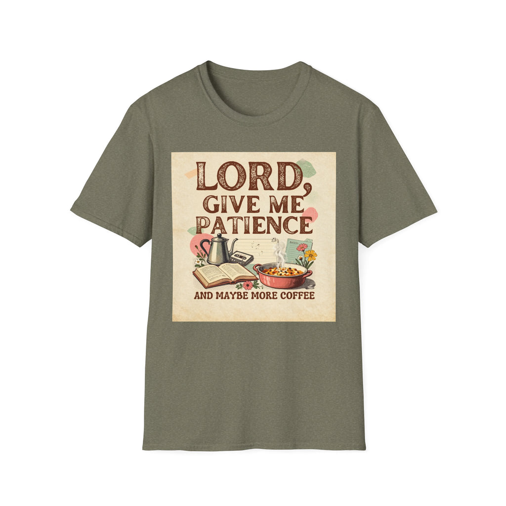 T-Shirt — “Lord, Give Me Patience (And Maybe More Coffee)” Vintage Coffee Tee