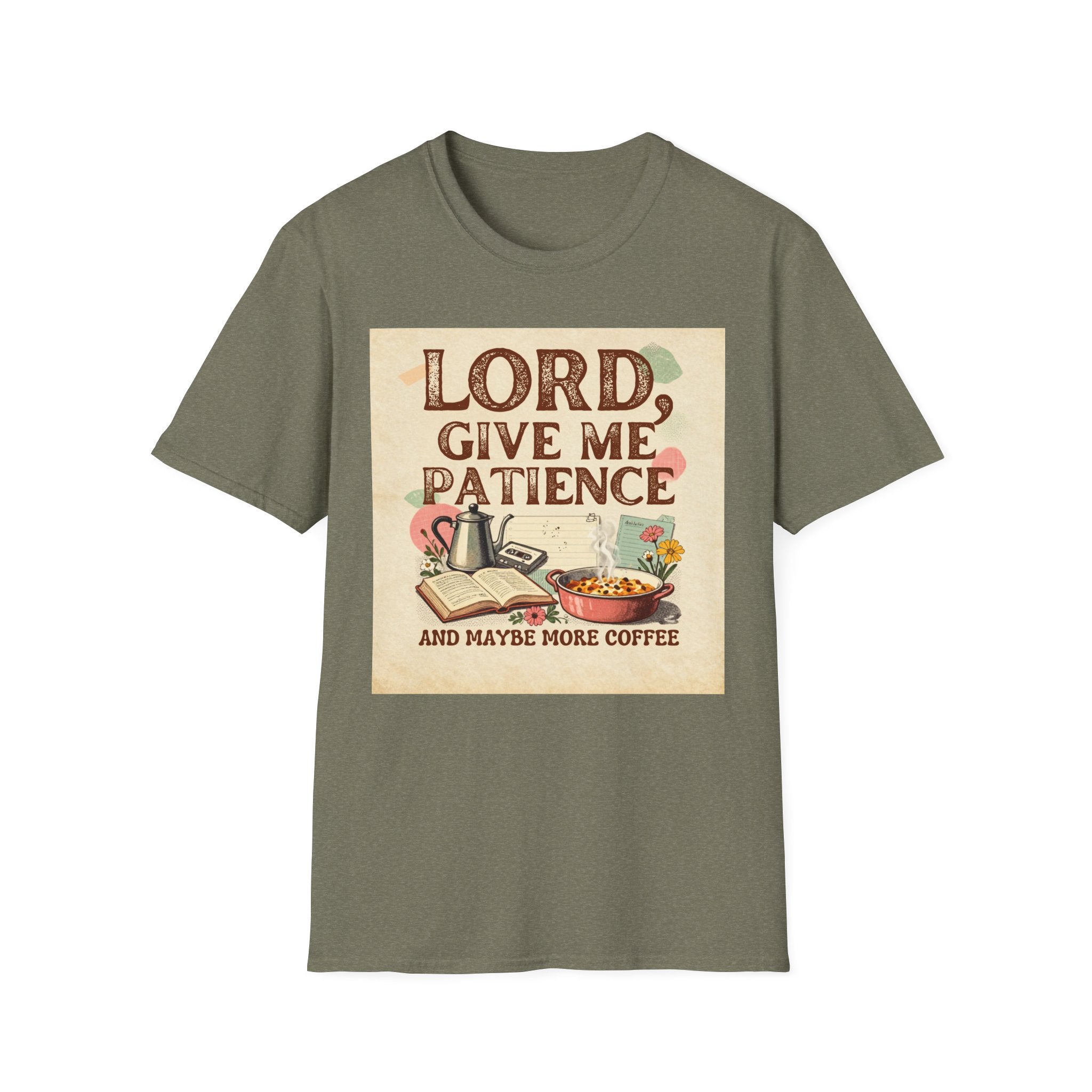 T-Shirt — “Lord, Give Me Patience (And Maybe More Coffee)” Vintage Coffee Tee