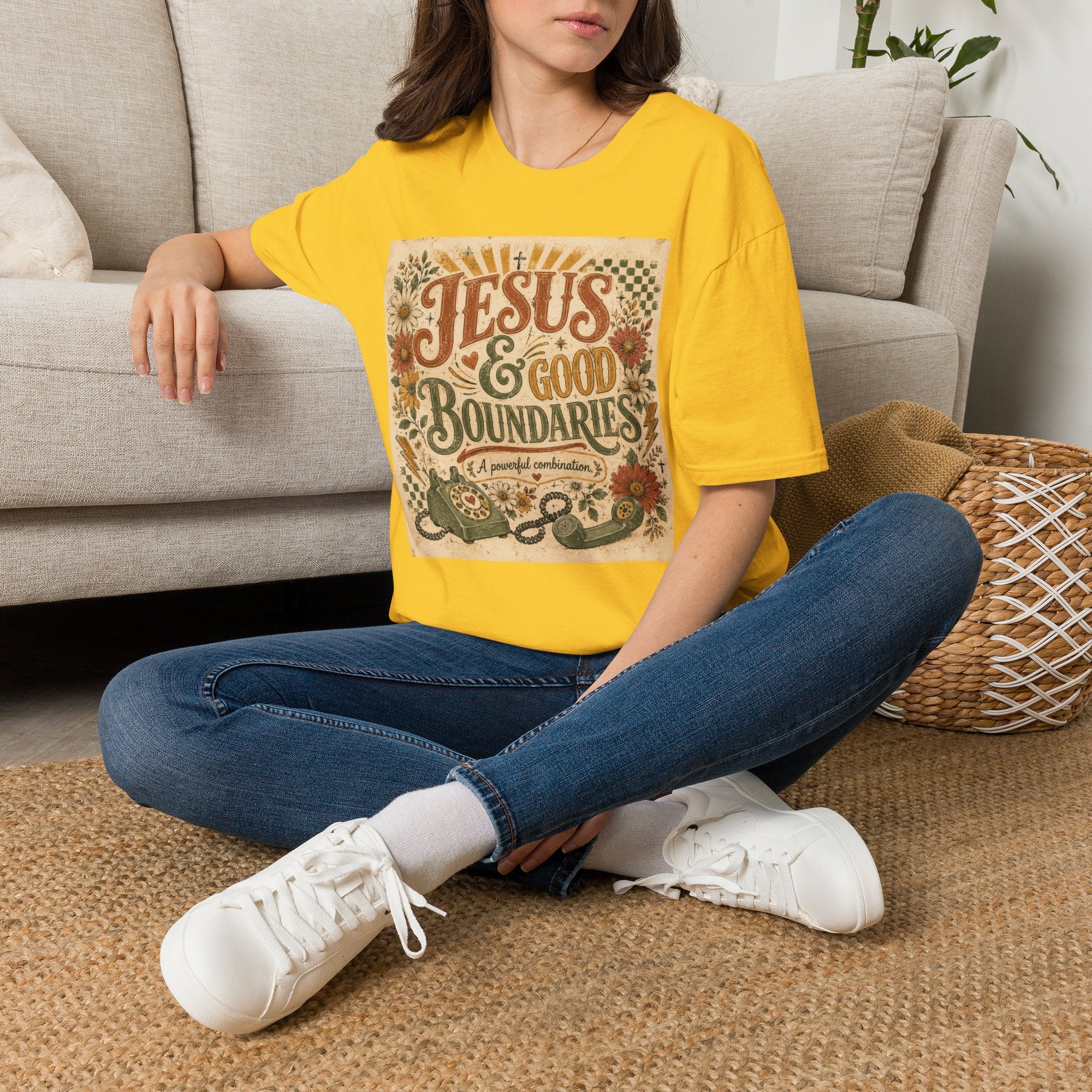 Jesus & Good Boundaries T-Shirt — Christian Faith Tee with Vintage Floral Design